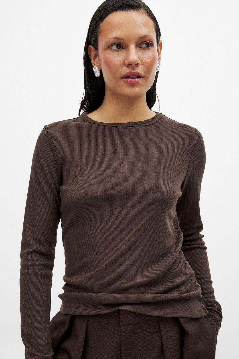 Round Neck Rib Long Sleeve Top Product Image