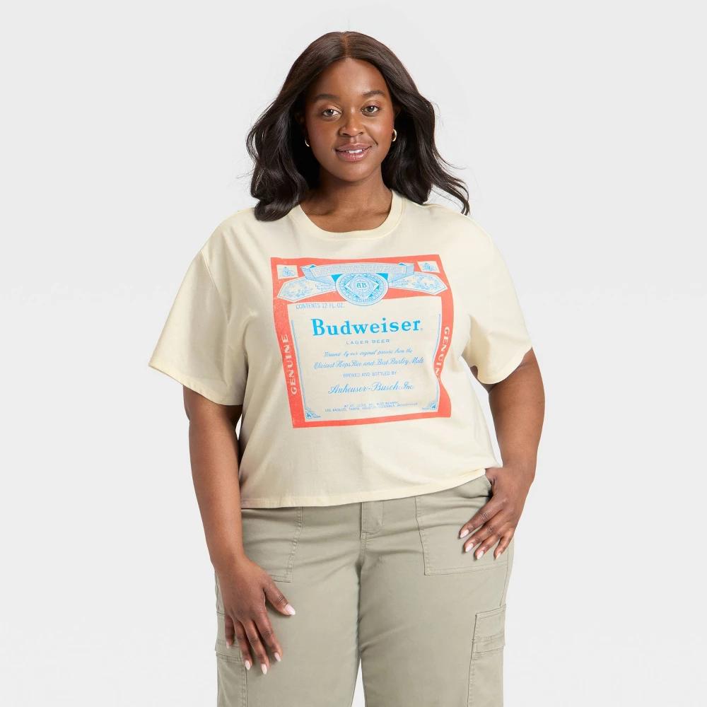 Women's Budweiser Boxy Cropped Short Sleeve Graphic T-Shirt - Ivory XS Product Image