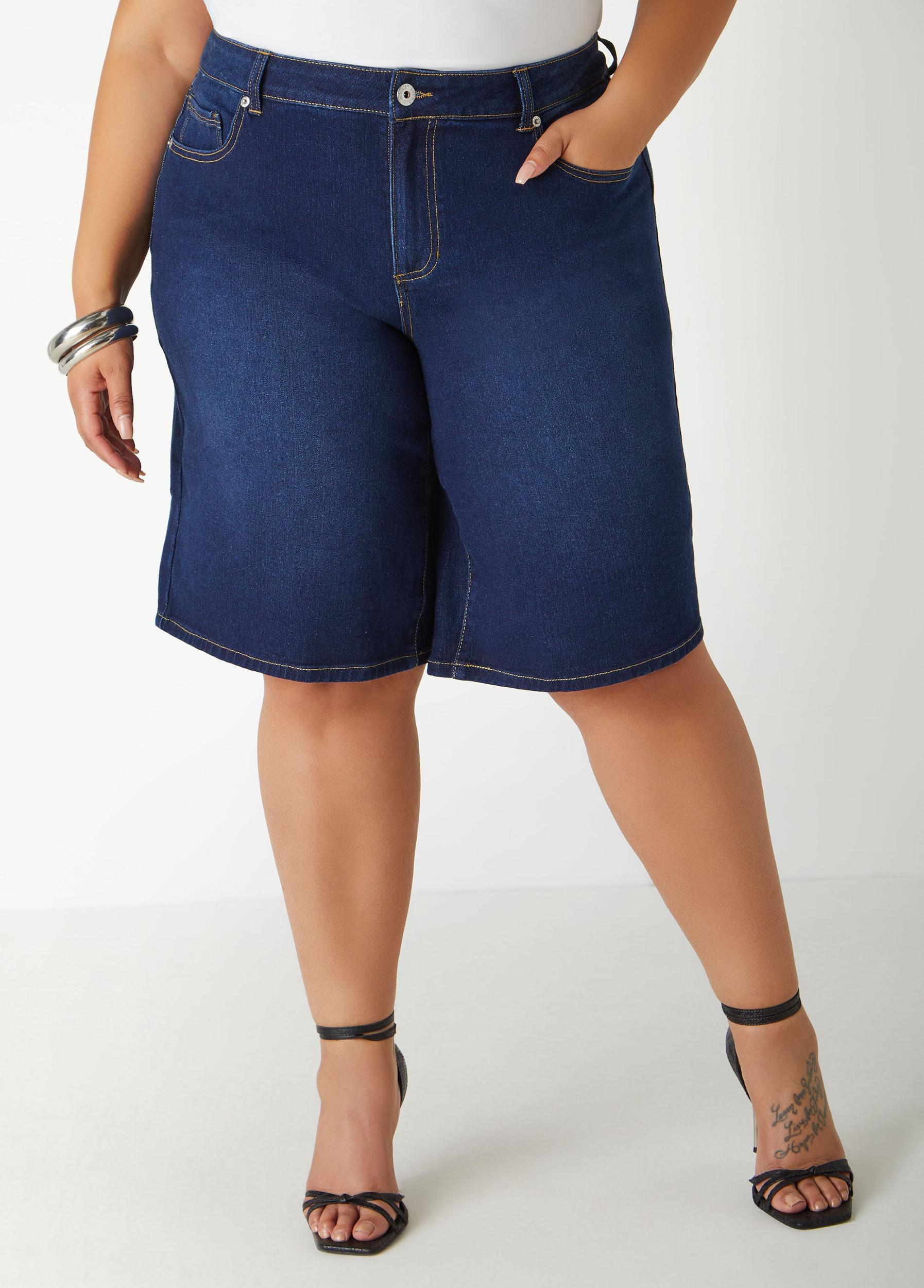 Mid Rise Denim Bermuda Shorts Product Image