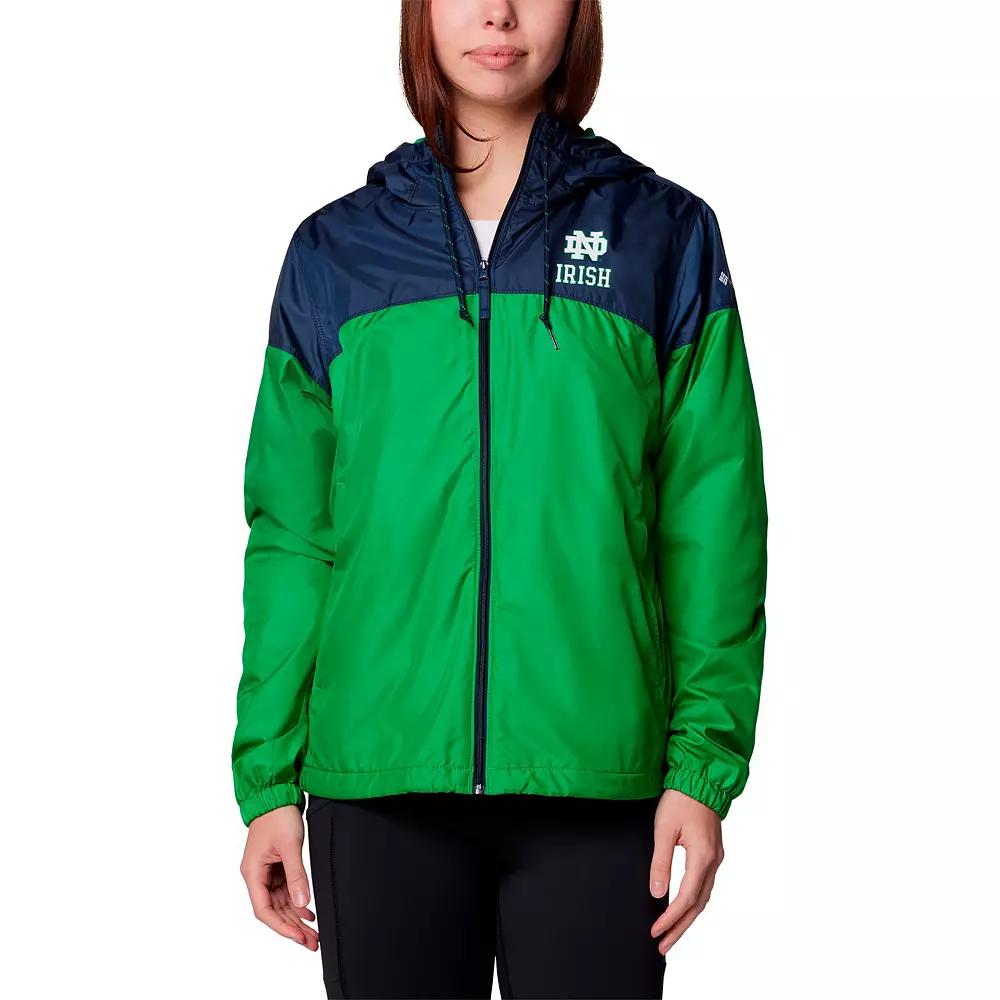 Women's Columbia Navy/Green Notre Dame Fighting Irish Flash Forward Full-Zip Hoodie Windbreaker Jacket, Size: Small, Blue Product Image