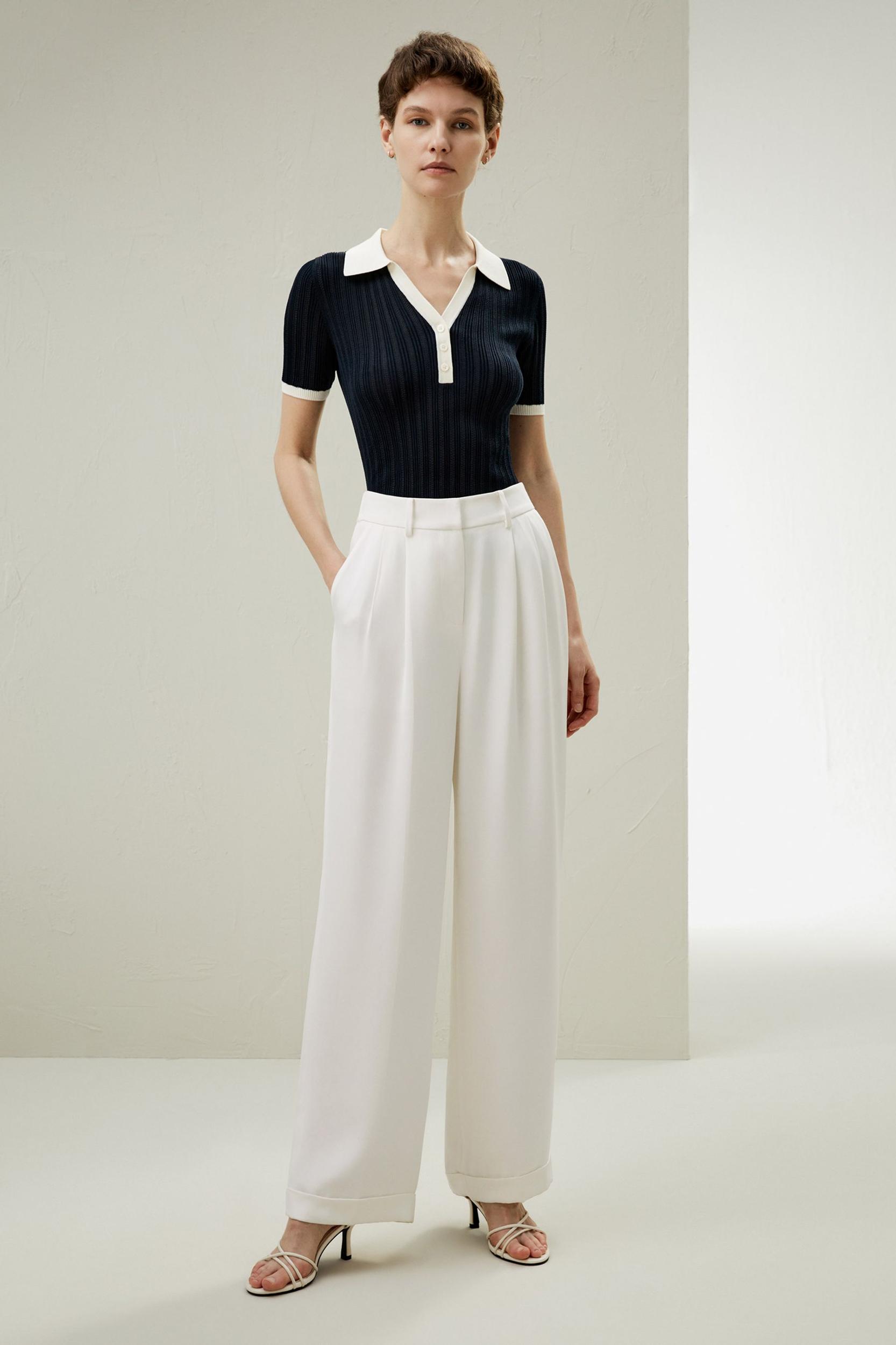 V Neck Ribbed Silk Knit Top Product Image