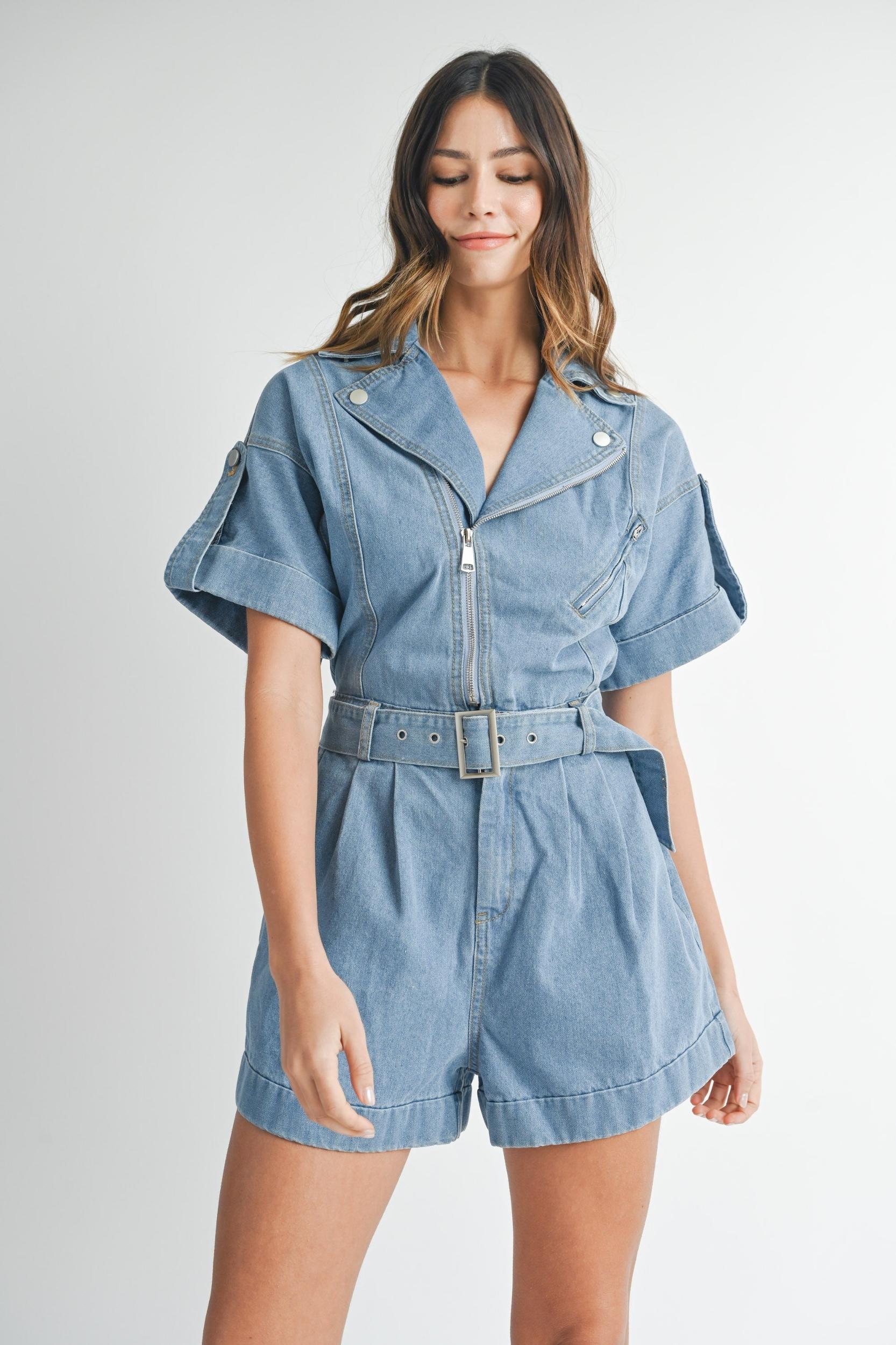 Moto Jacket Denim Romper Product Image