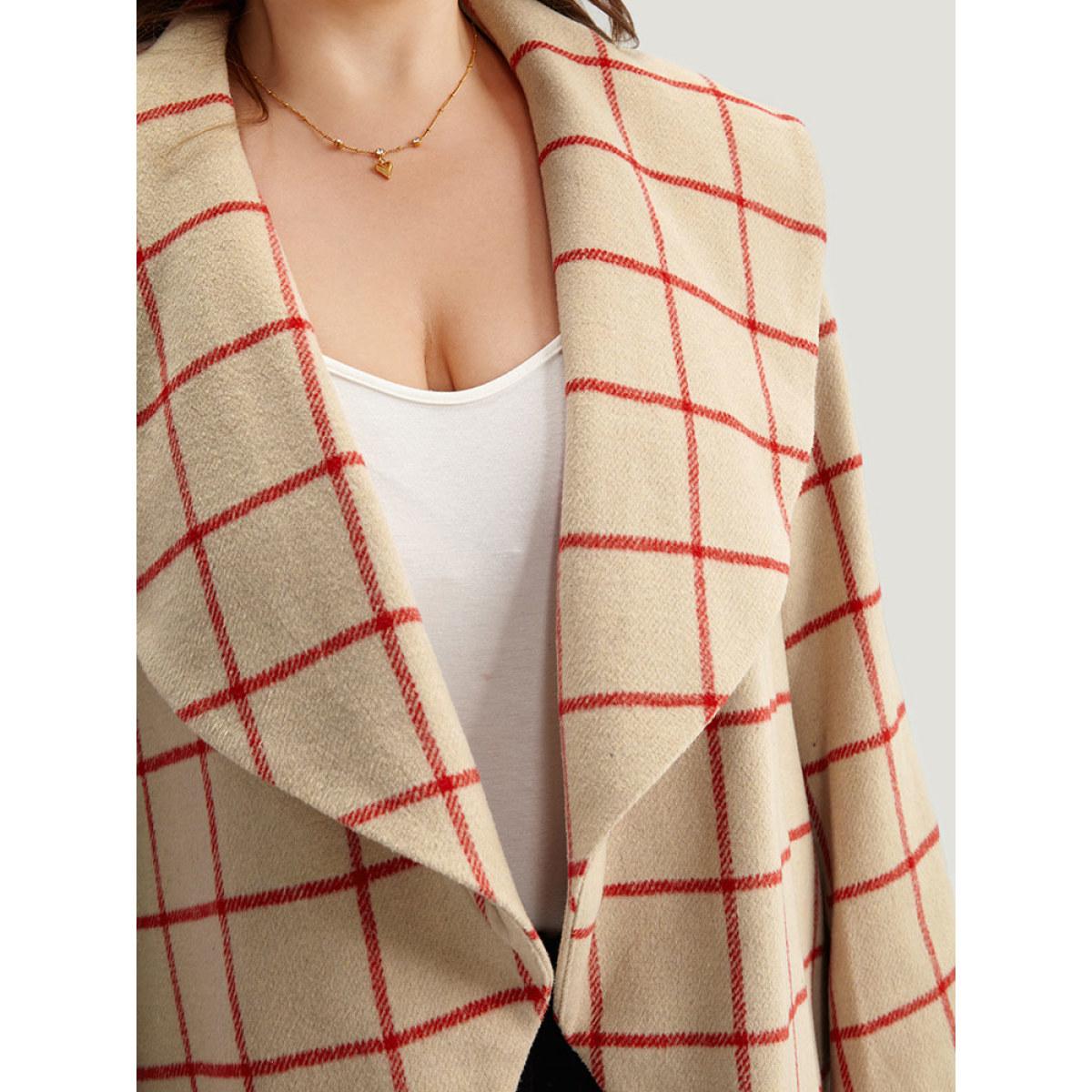 Plus Size Halloween Plaid Belted Asymmetrical Hem Lapel Collar Coat Women Red Casual Belted Ladies Dailywear Winter Coats BloomChic 12/L Product Image