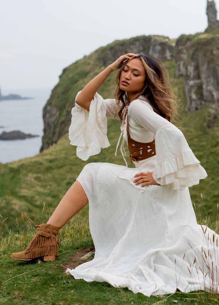 Nika Leather Fringe Boot in Pecan Female Product Image