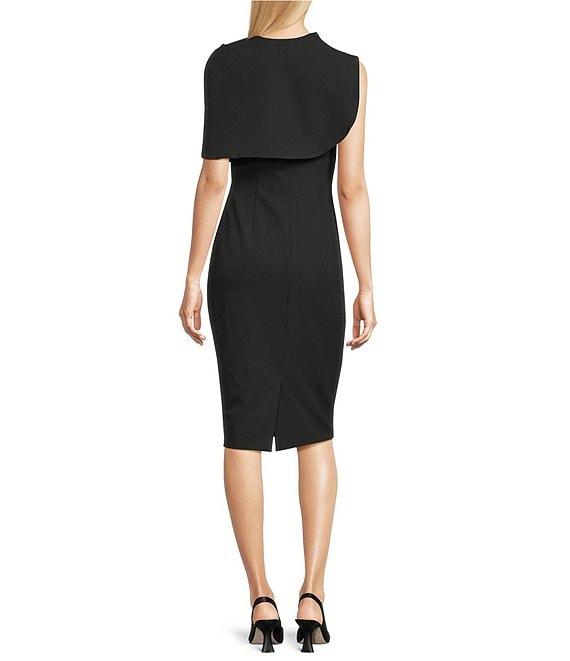 Belle by Badgley Mischka Aranza Stretch Crepe High Cape Neckline Sleveless Sheath Dress Product Image