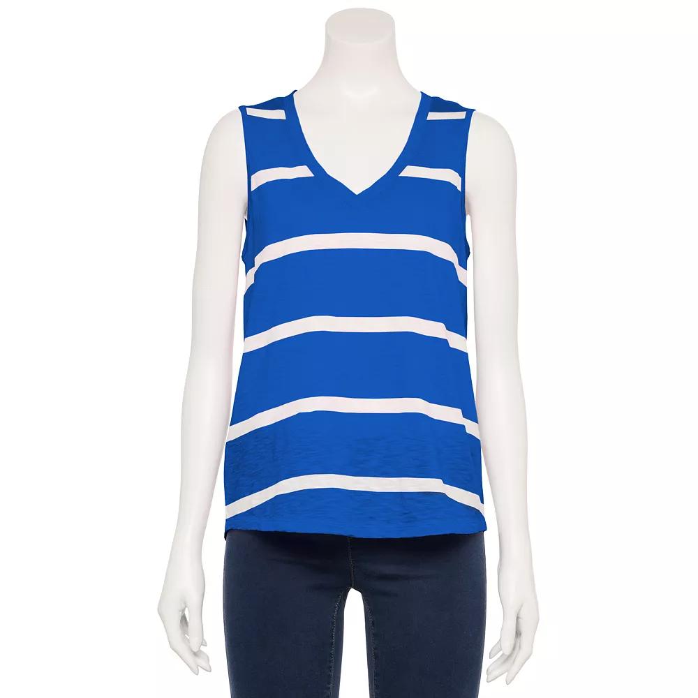 Women's Sonoma Goods For Life® Elevated V-Neck Tank Top, Size: Medium, Bright Blue Stripe Product Image