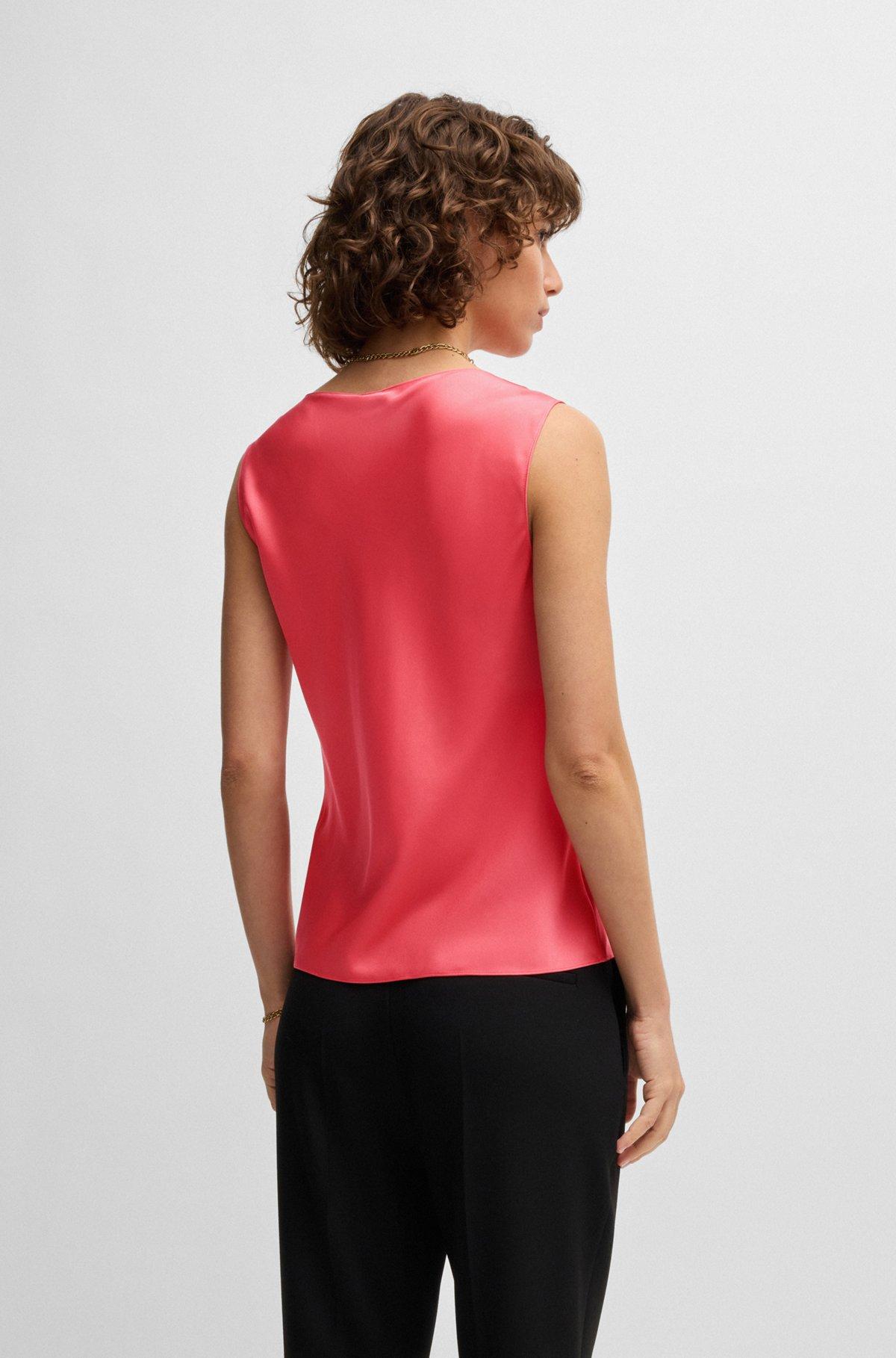 Sleeveless cowl-neck blouse in stretch silk Product Image