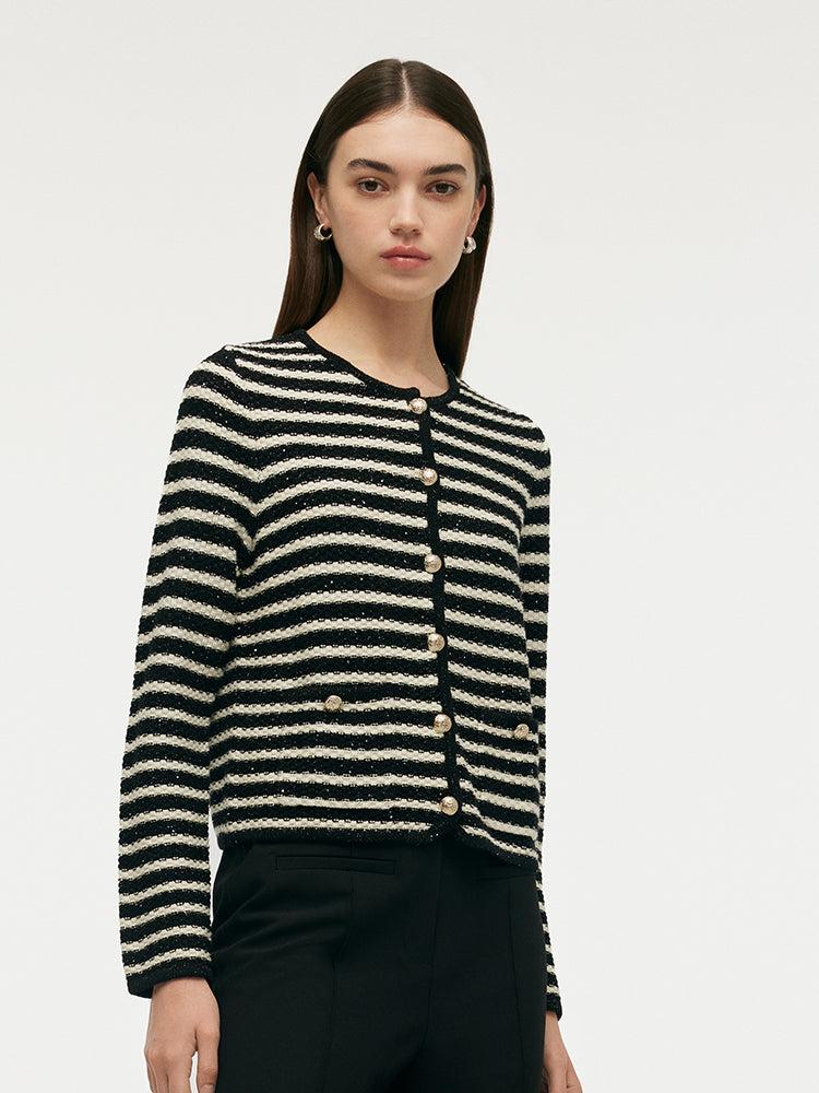 Black And White Stripe Women Cardigan Product Image