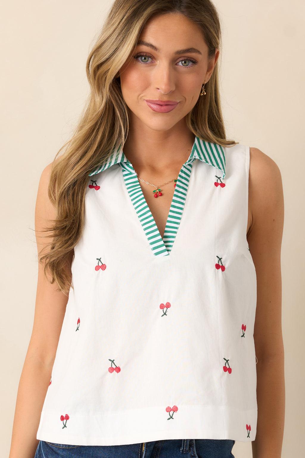 Summer Breeze Cotton Ivory Cherry Sleeveless Blouse Product Image
