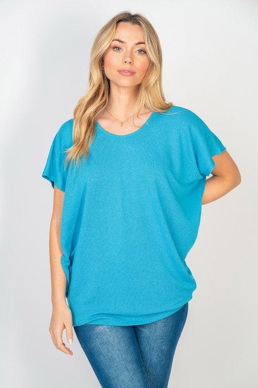 Short Sleeve Dolman Top in Turquoise Product Image