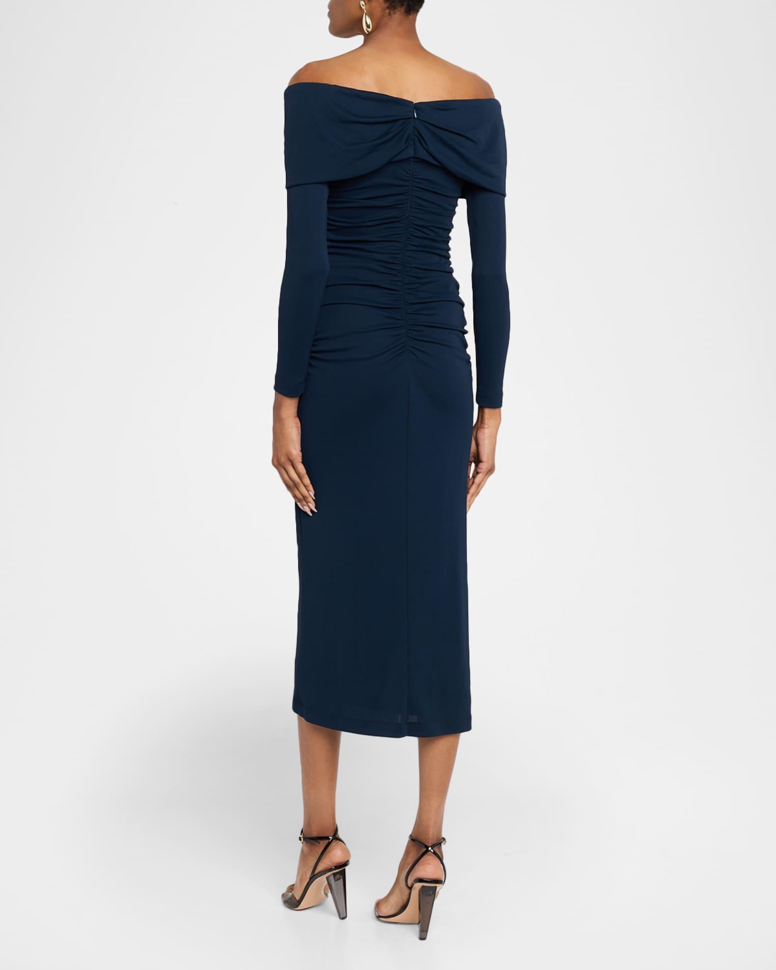 Off-The-Shoulder Ruched Midi Dress Product Image