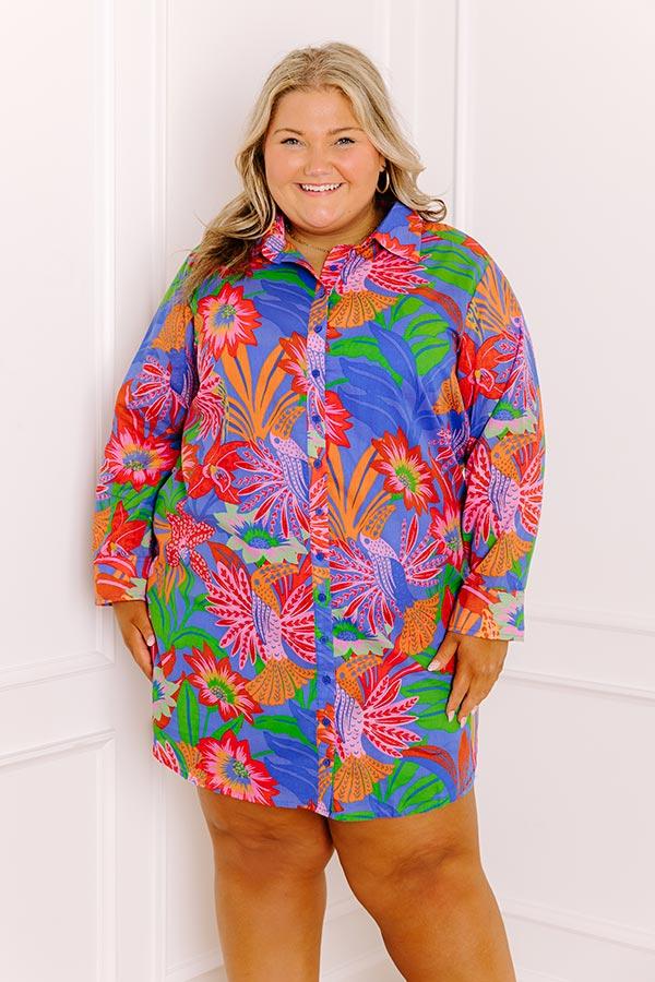 Tropic Allure Floral Button Down Mini Dress Curves Product Image