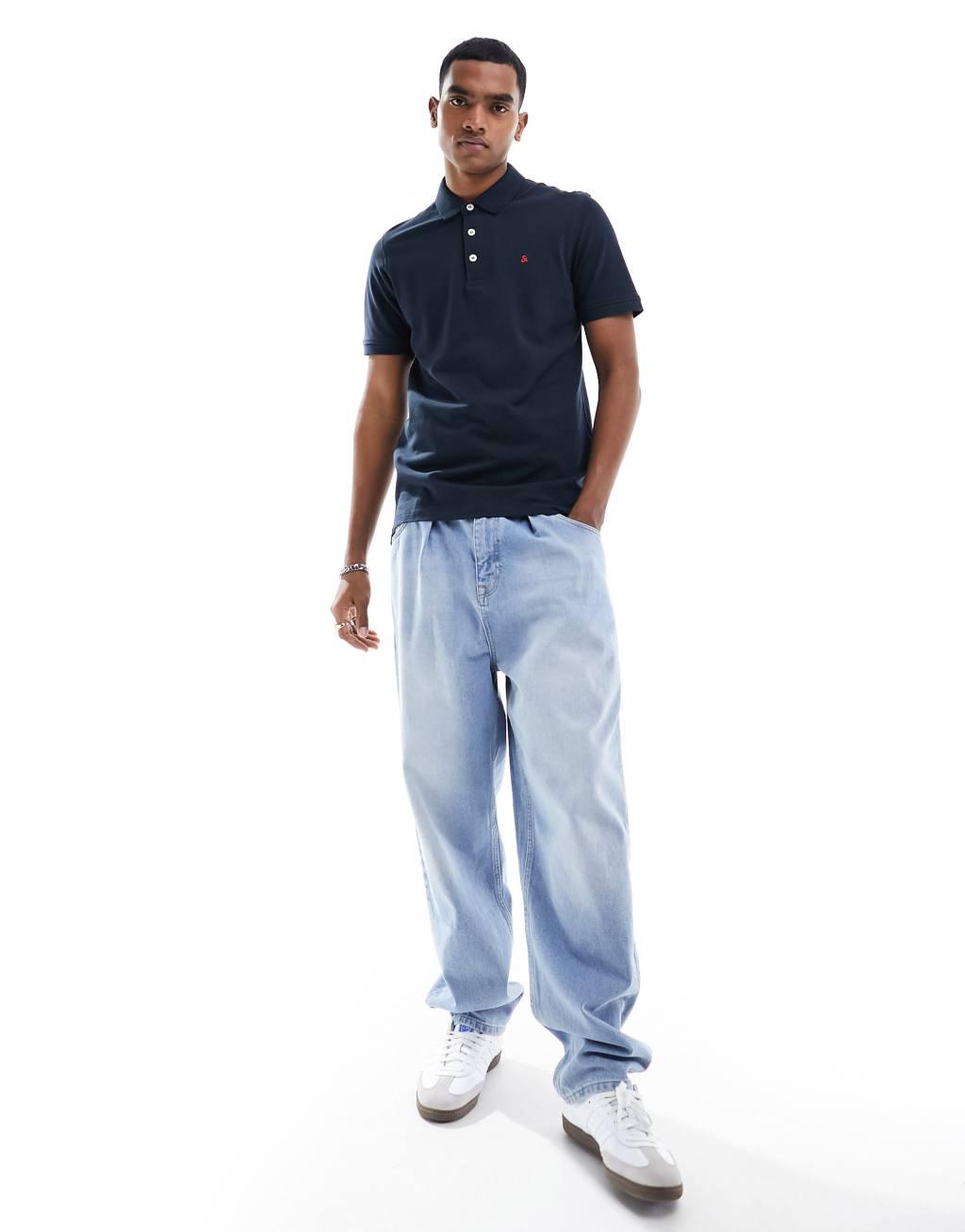 Jack & Jones Essentials slim fit tipped pique logo polo navy  Product Image