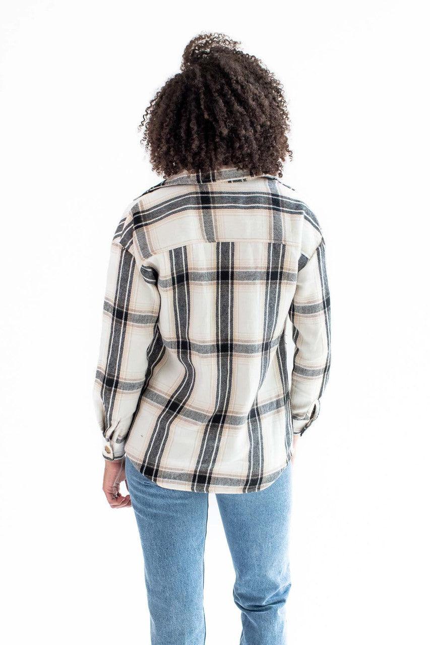 White & Black Oversized Plaid Shacket Product Image