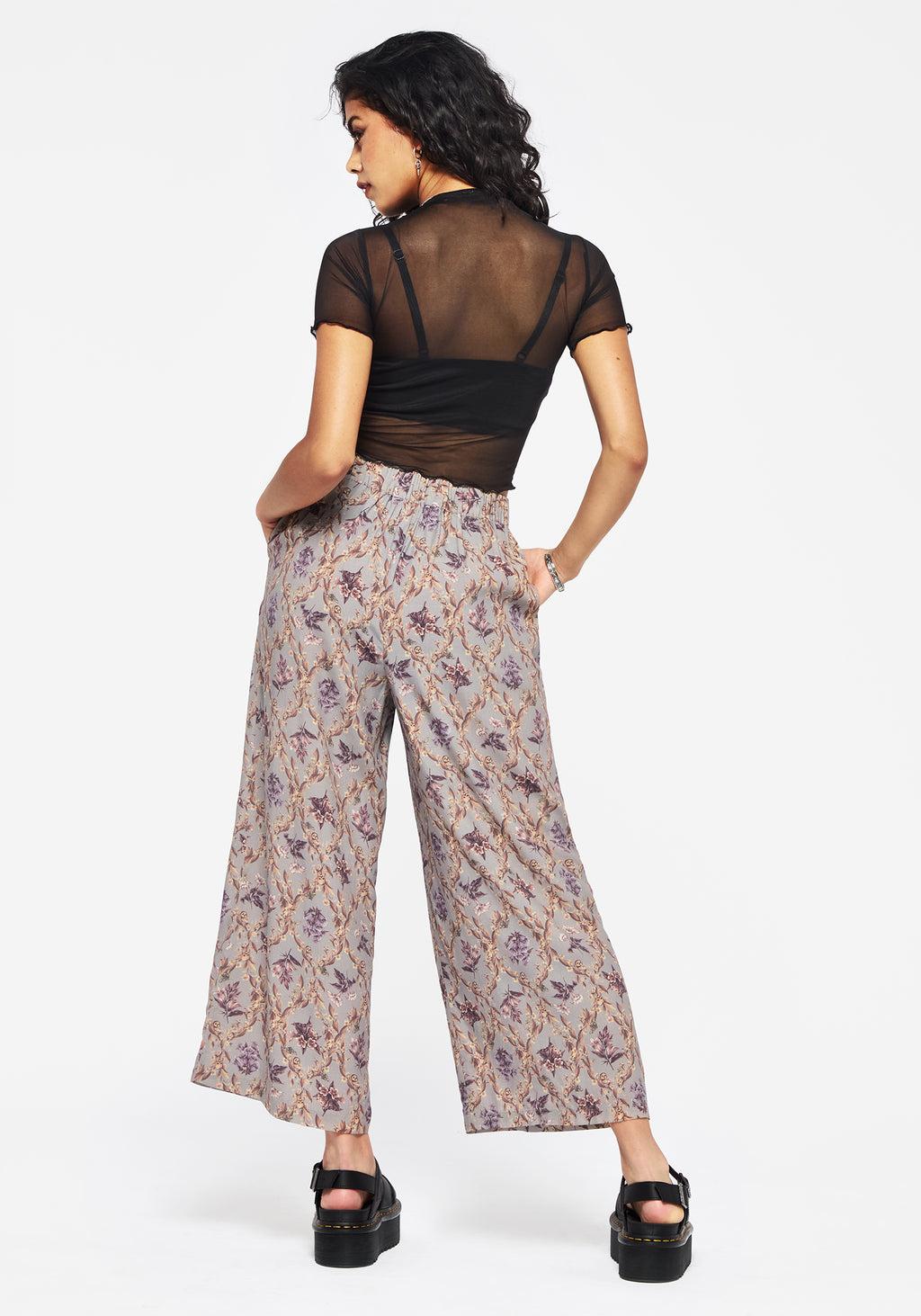 Blossom Floral Tile Printed Wide Leg Culotte Trousers Product Image