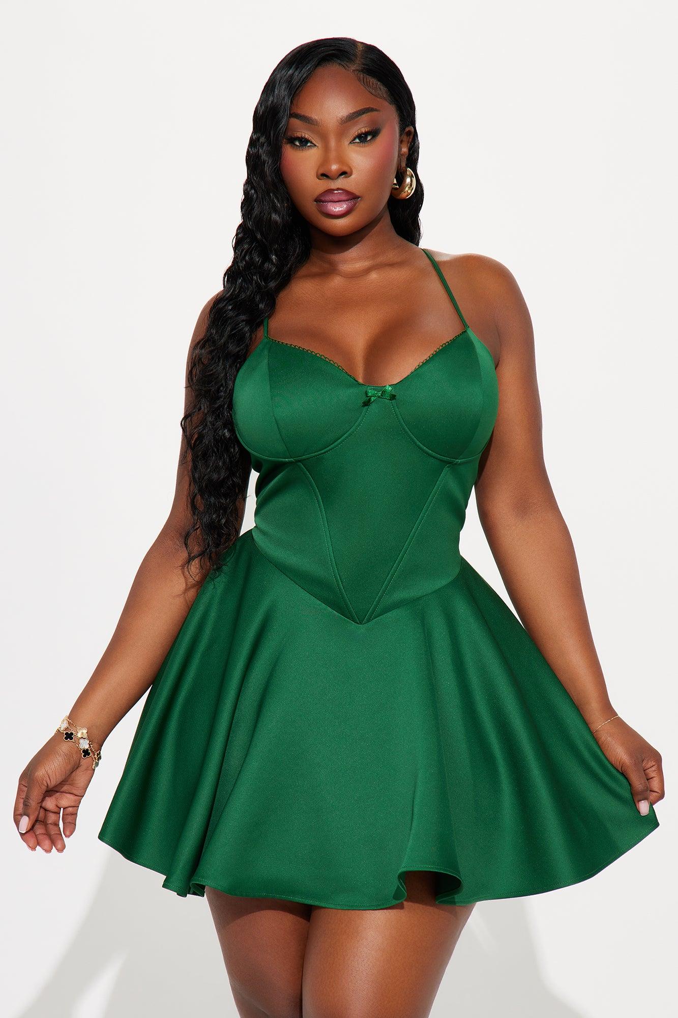 Seductive Essence Satin Corset Mini Dress - Hunter Female Product Image