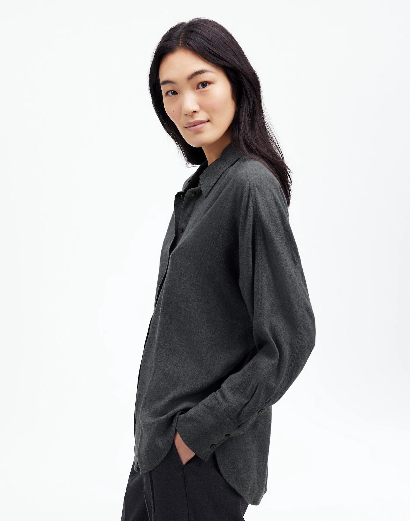 Heathered Flannel Dolman Button-Up Shirt Product Image