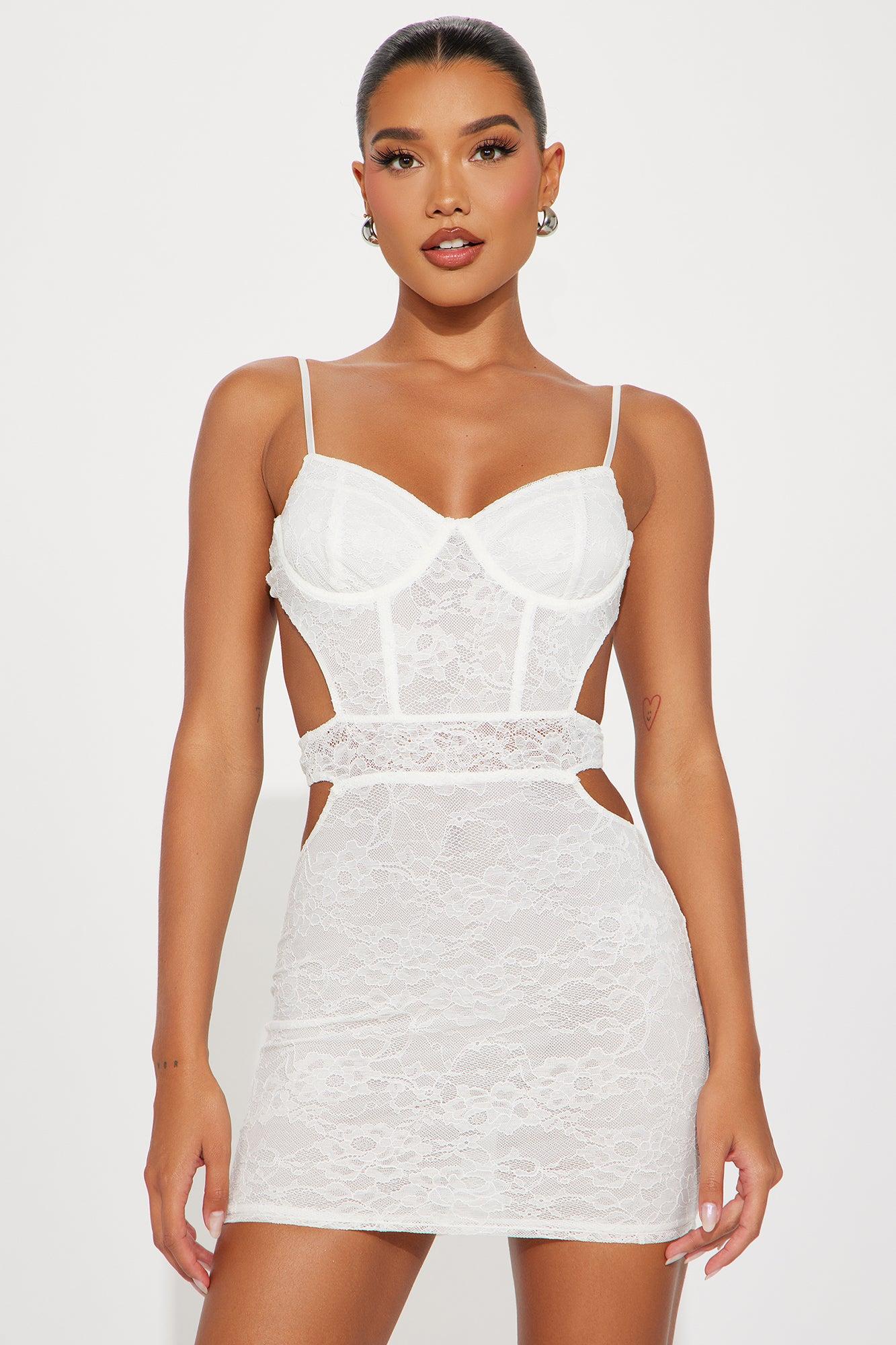 Tempt Her Lace Mini Dress - White Product Image