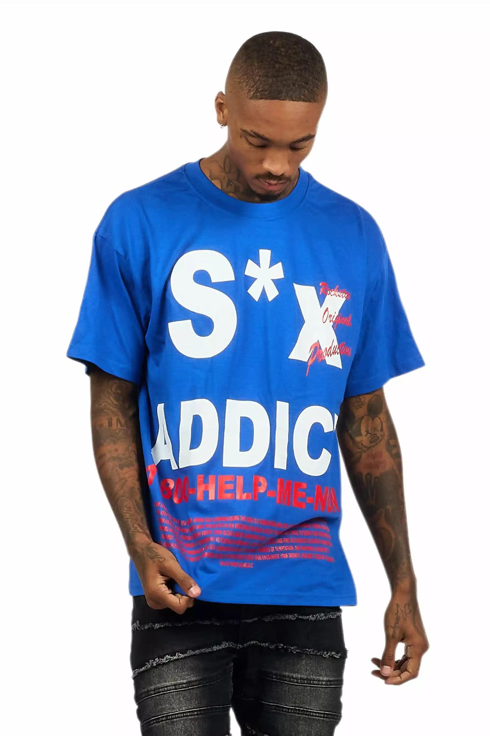 Addict Royal Blue Graphic T-Shirt Male Product Image