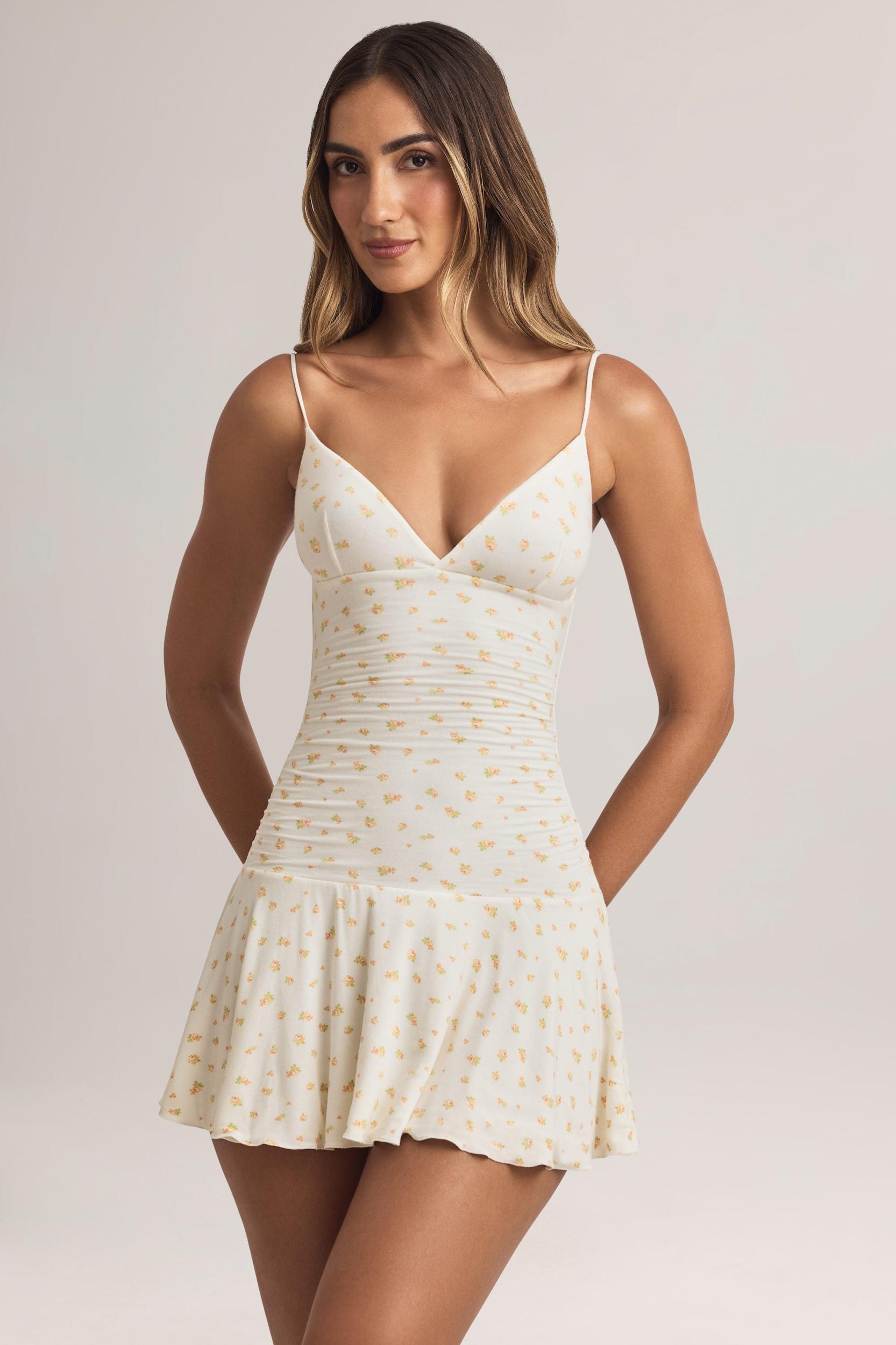 Modal Ruched A-Line Mini Dress in Floral Print Product Image