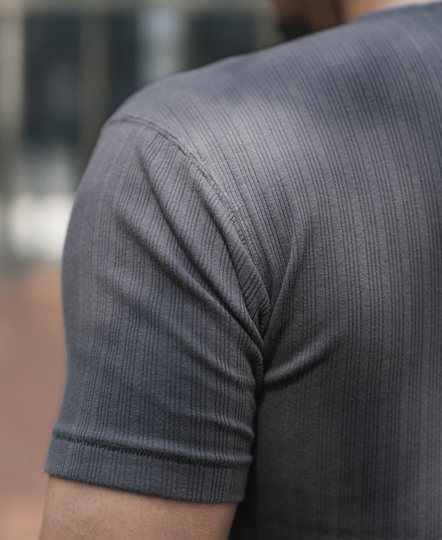 1950s Ribbed Cotton and Spandex-Blend T-Shirt - Dark Gray Product Image