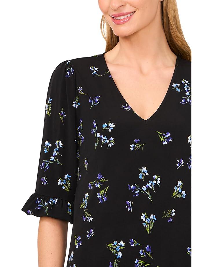 Ruffle Cuff Embroidered Crew Neck Top Product Image