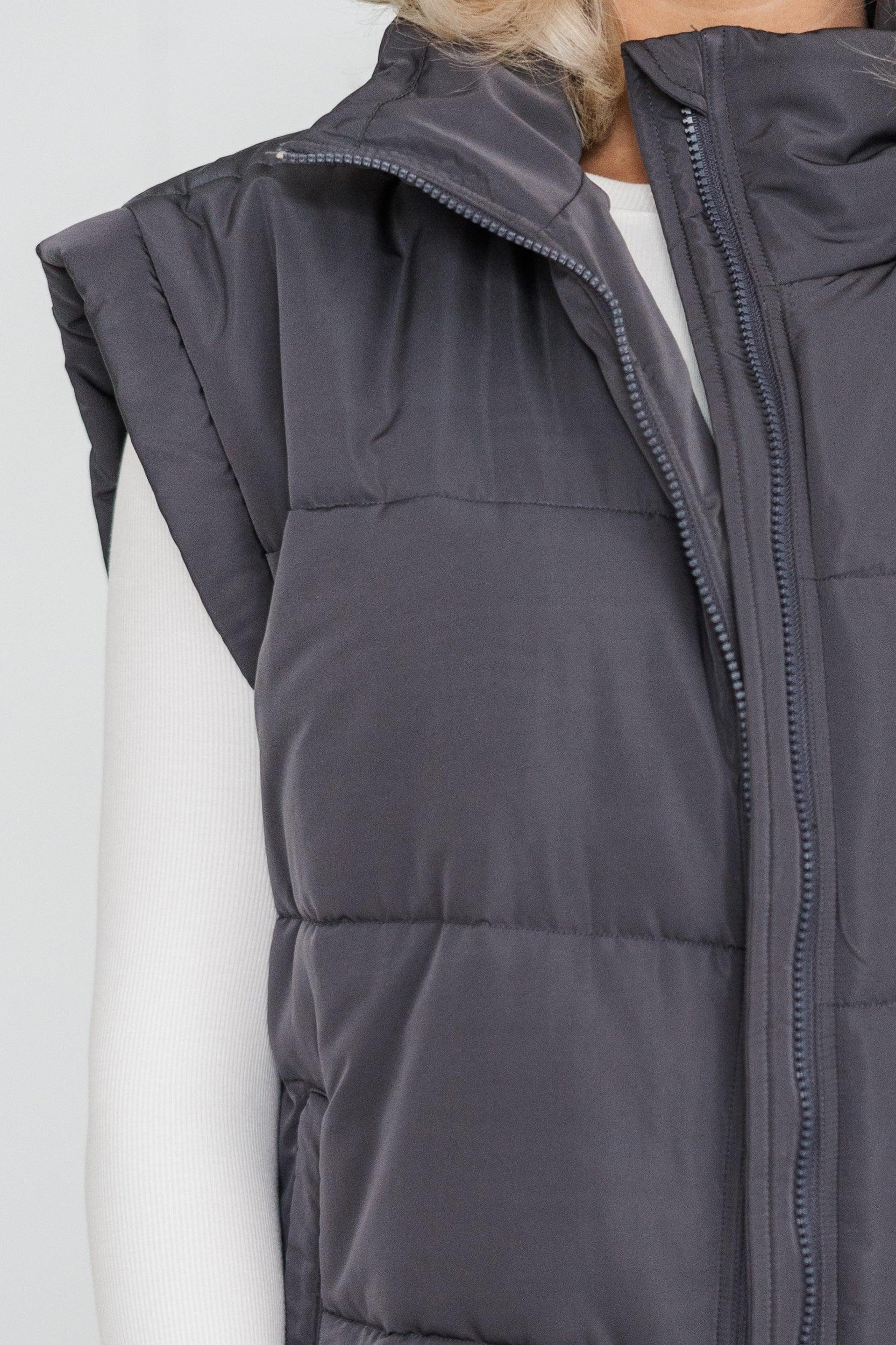 Make You Happy Charcoal Quilted Vest Female Product Image