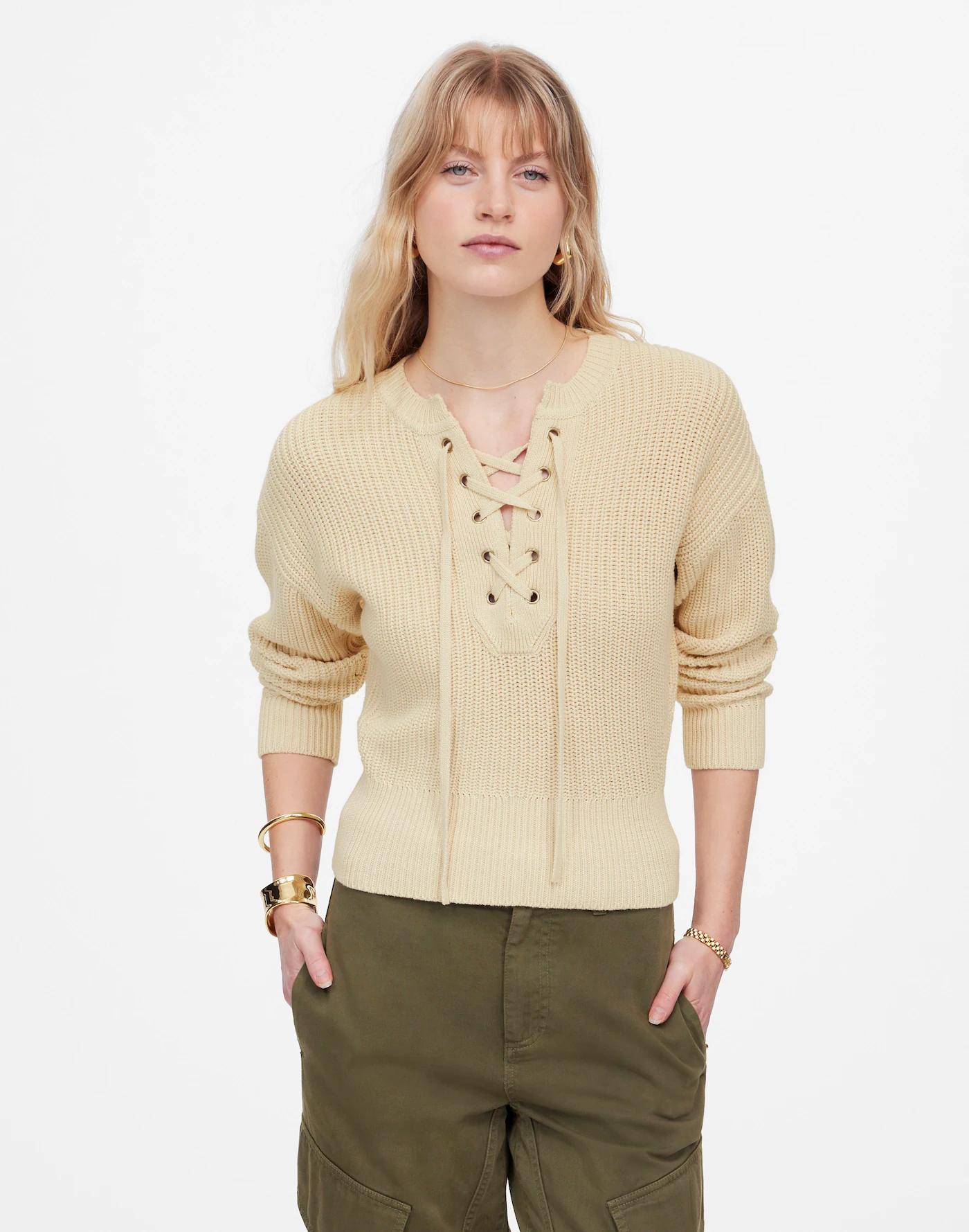 Ribbed Lace-Up Sweater Product Image