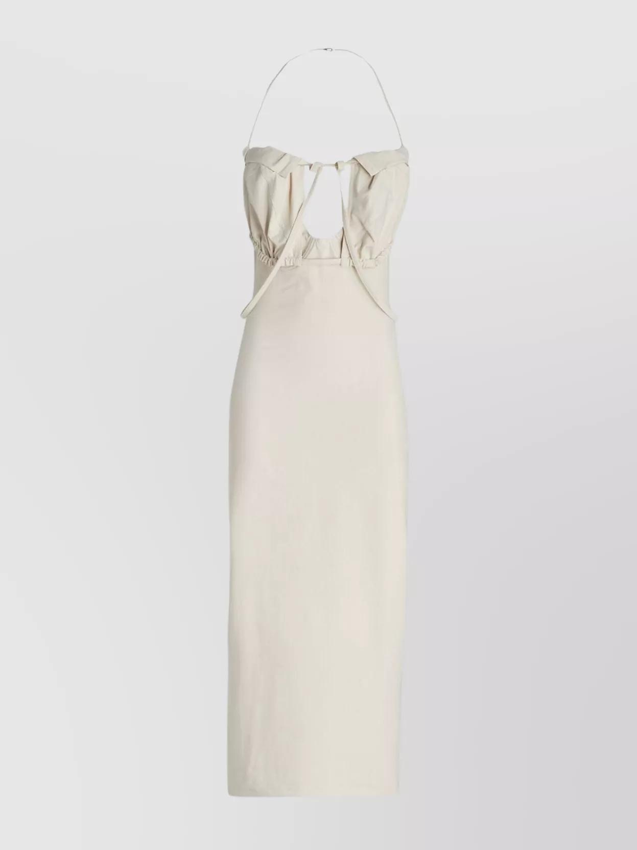 JACQUEMUS Strapless Ruffled Cutout Twill Midi Dress In White Product Image