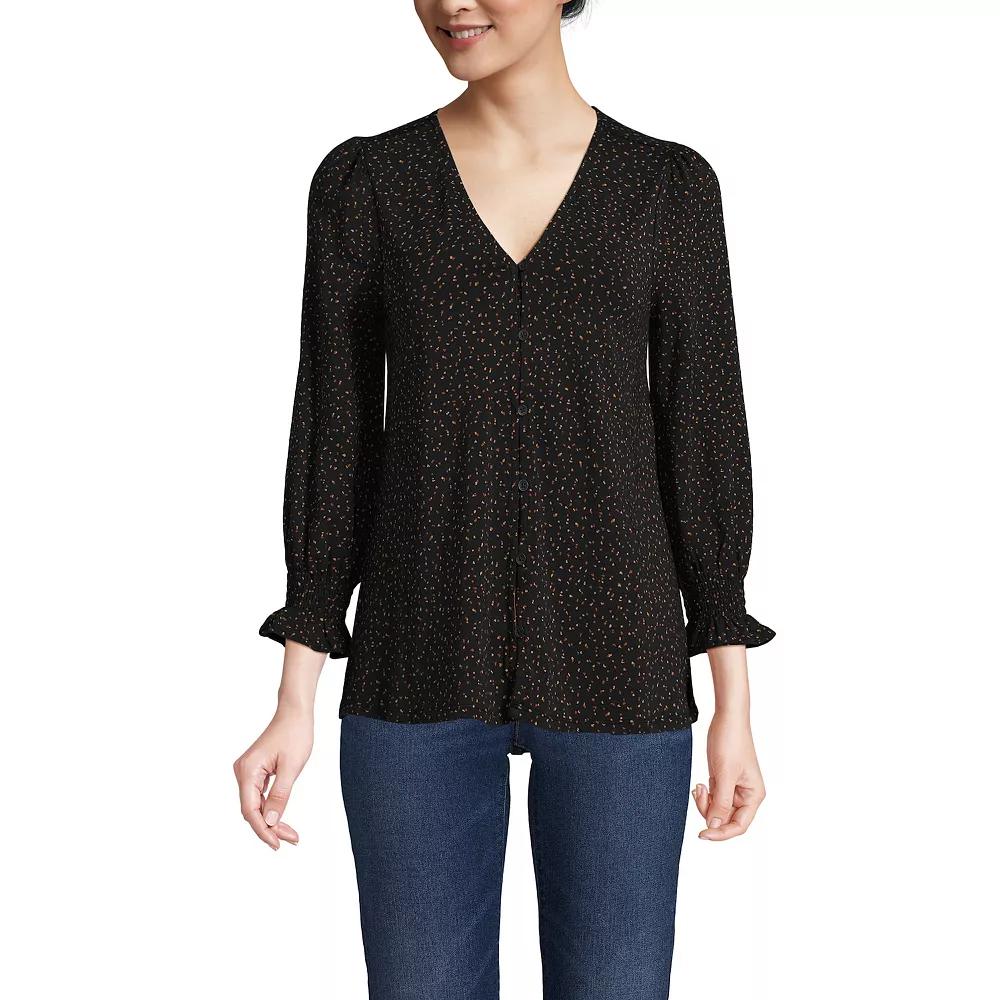Women's Lands' End 3/4 Sleeve Lightweight Jersey Button Front Top,  Product Image