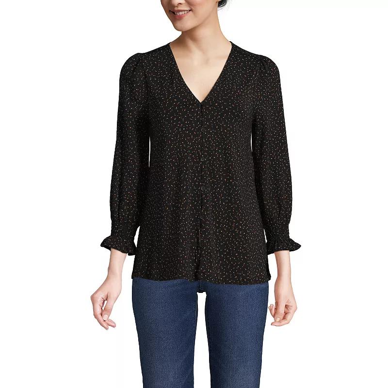 Women's Lands' End 3/4 Sleeve Lightweight Jersey Button Front Top,  Product Image