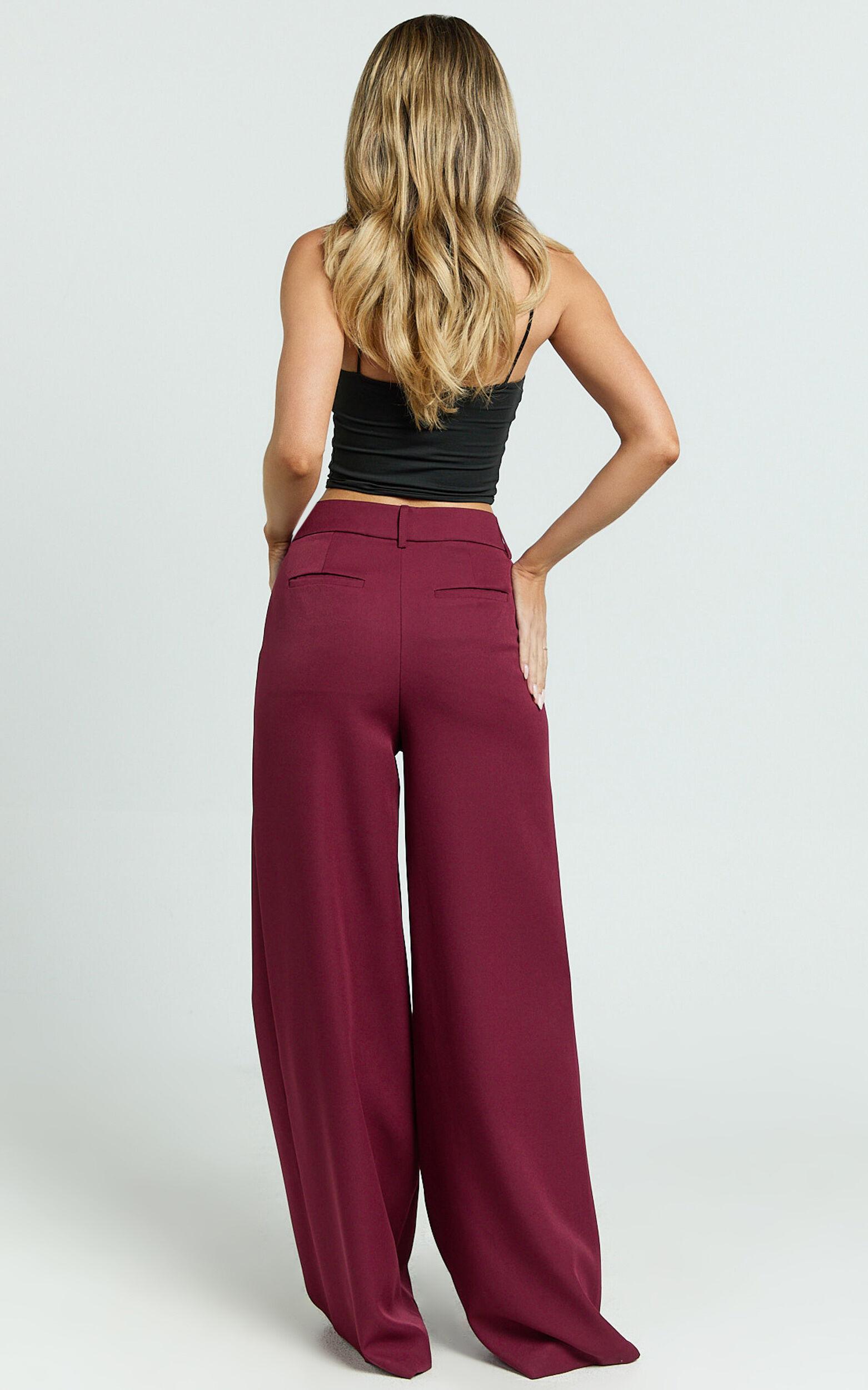 Selena Pants - High Waisted Wide Leg Tailored Pants in Wine Product Image