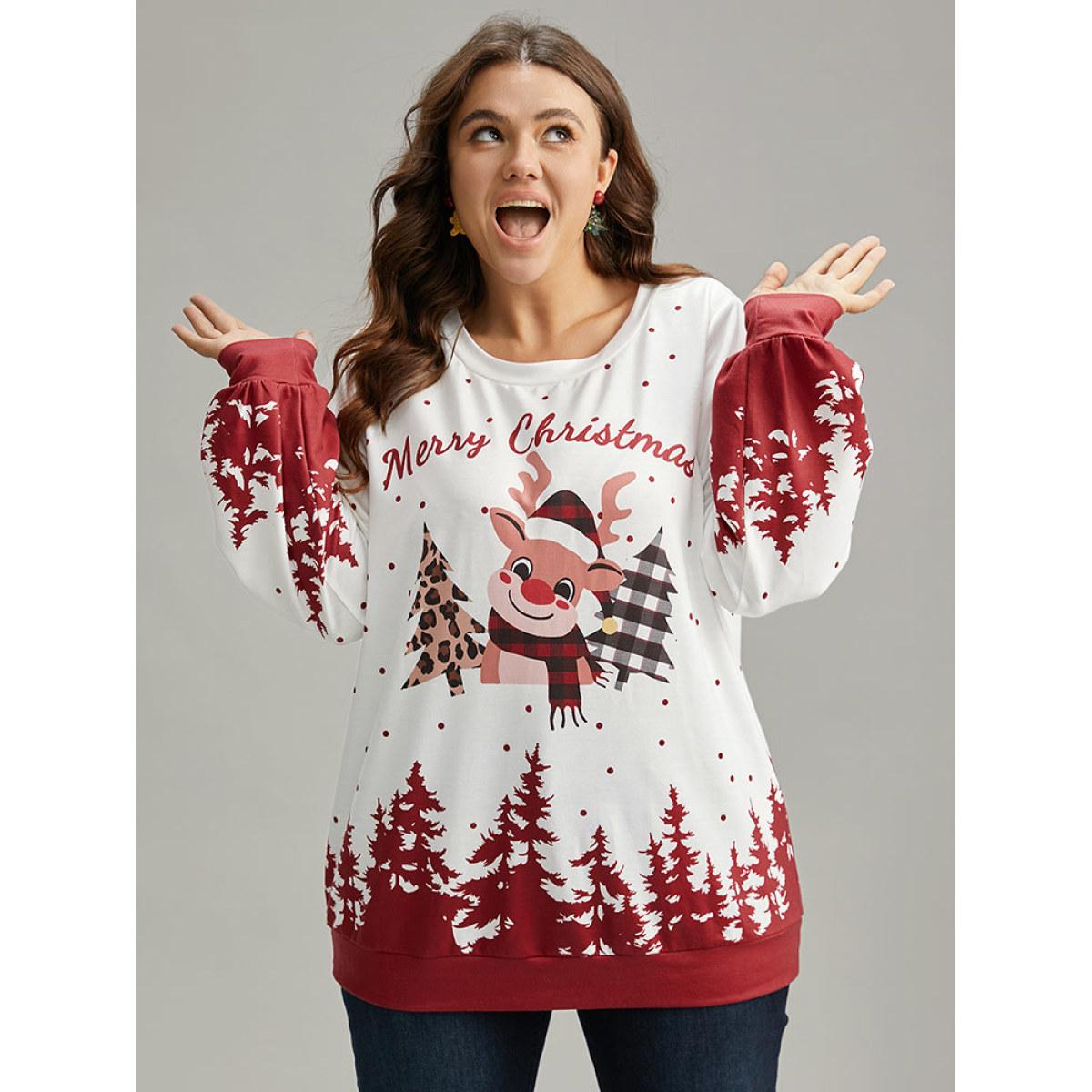 Plus Size Graphic Christmas Round Neck Sweatshirt Women Multicolor Casual Printed Festival-Christmas Sweatshirts BloomChic 14-16/1X Product Image