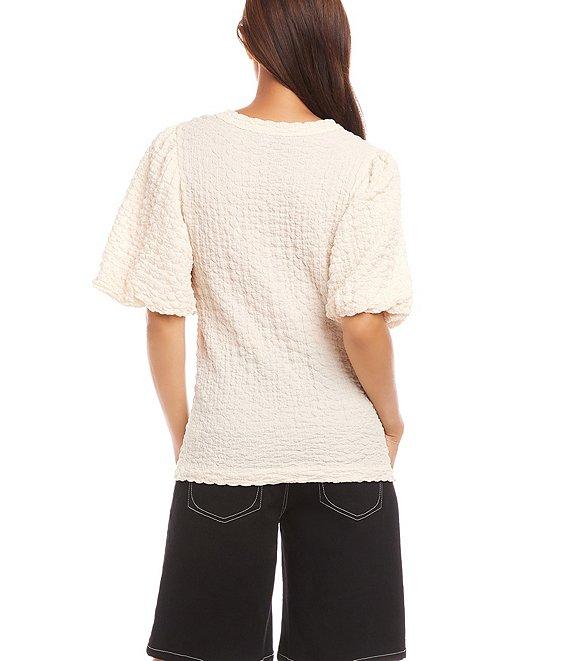 Karen Kane Crew Neck Short Bubble Puff Sleeve Textured Top Product Image