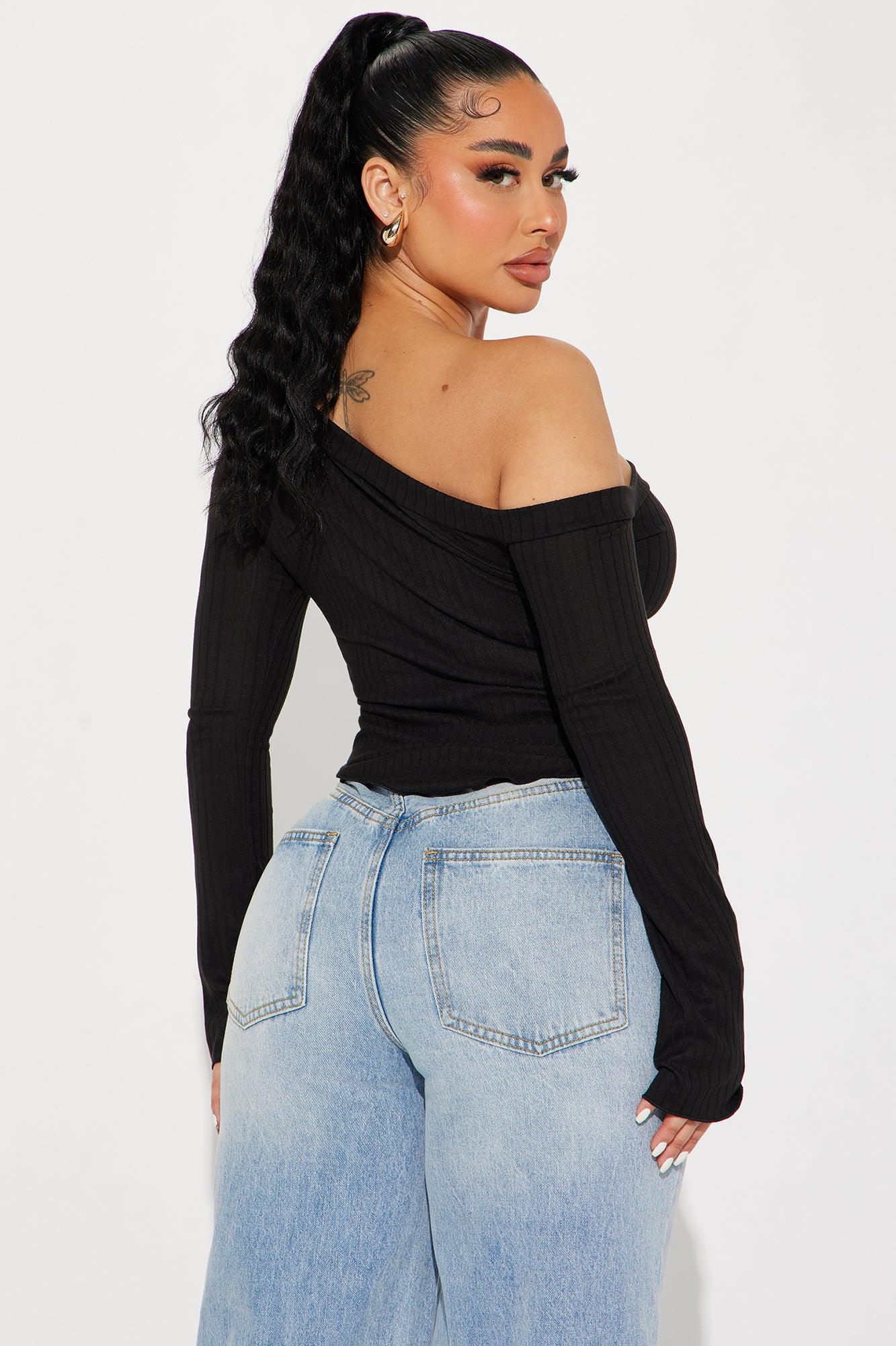 Too Good One Shoulder Top - Black Product Image