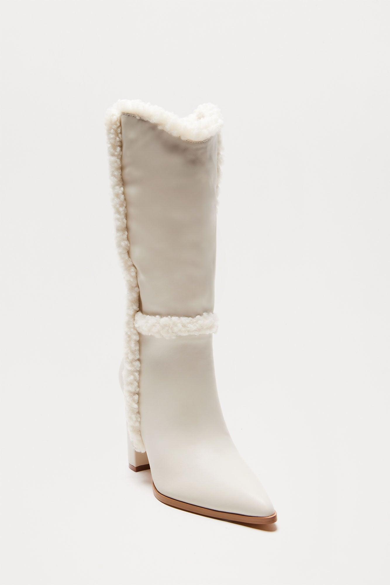 Saint Faux Fur Knee High Boots - Cream Product Image