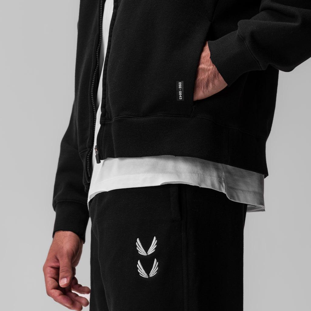 0843. Tech Essential™ Distressed Full Zip Hoodie - Black Product Image