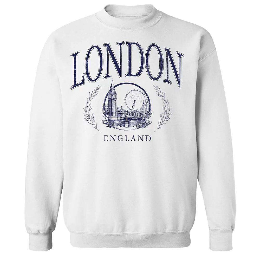 Junior's London Blue Graphic Fleece Sweatshirt, Women's,  Product Image