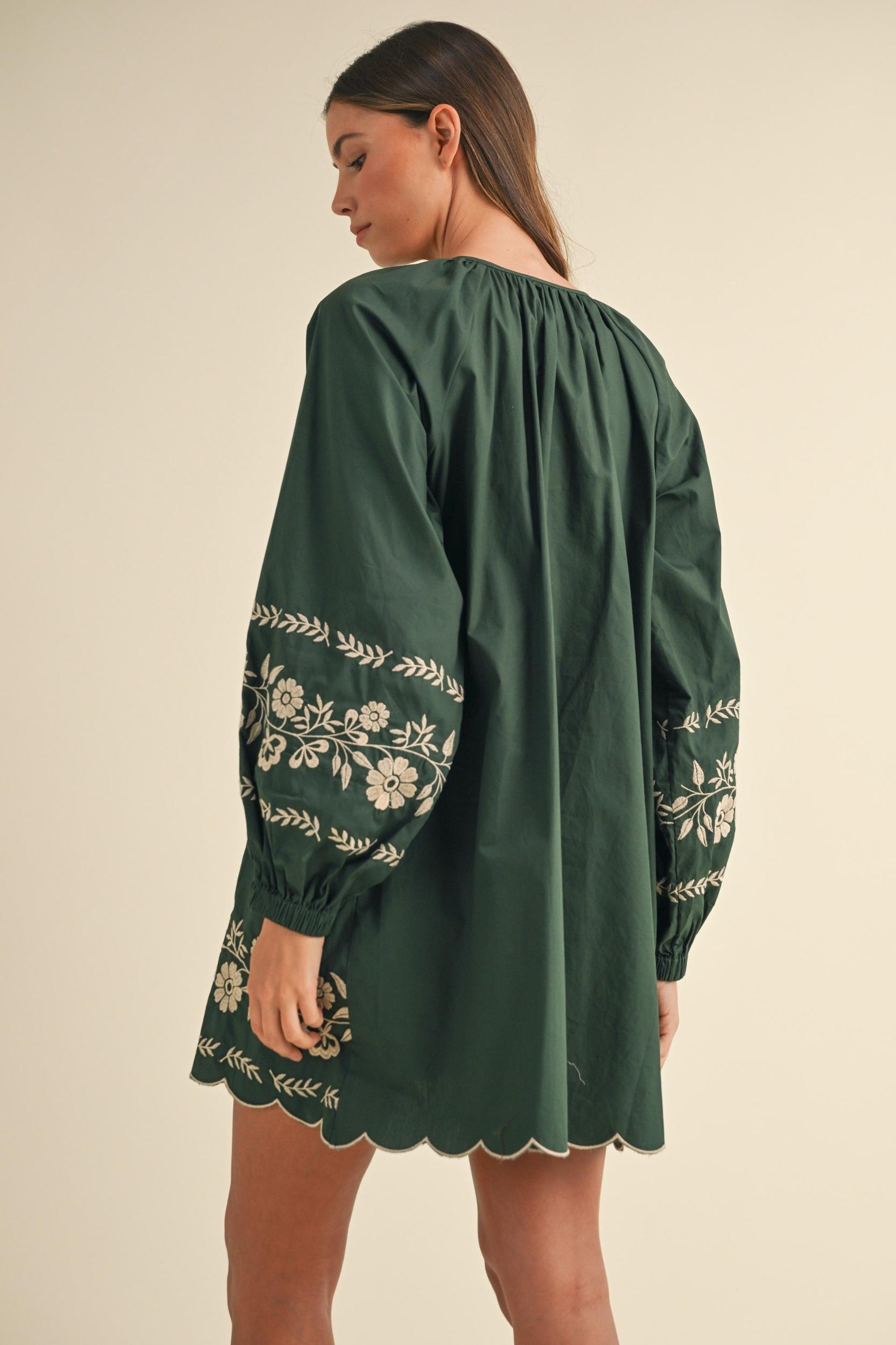 Embroidered Long Sleeves Shift Mini Dress Product Image
