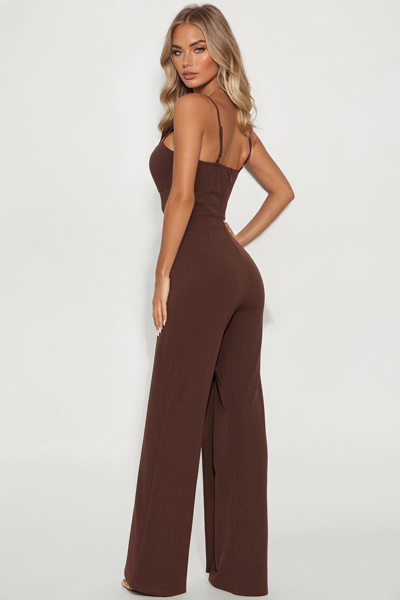 Sleek Perfection Wide Leg Jumpsuit - Chocolate Female Product Image