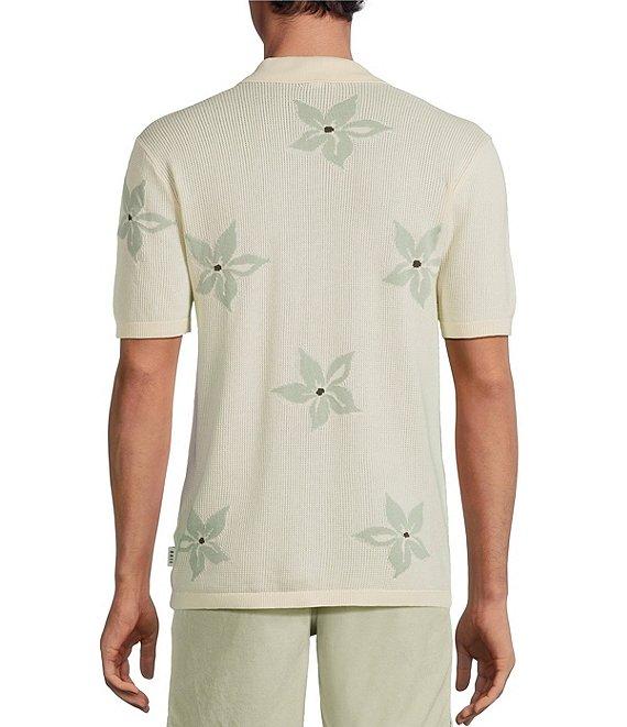 Rowm Outsider's Oasis Short Sleeve Jacquard Flower Button Front Sweater Knit Shirt Product Image