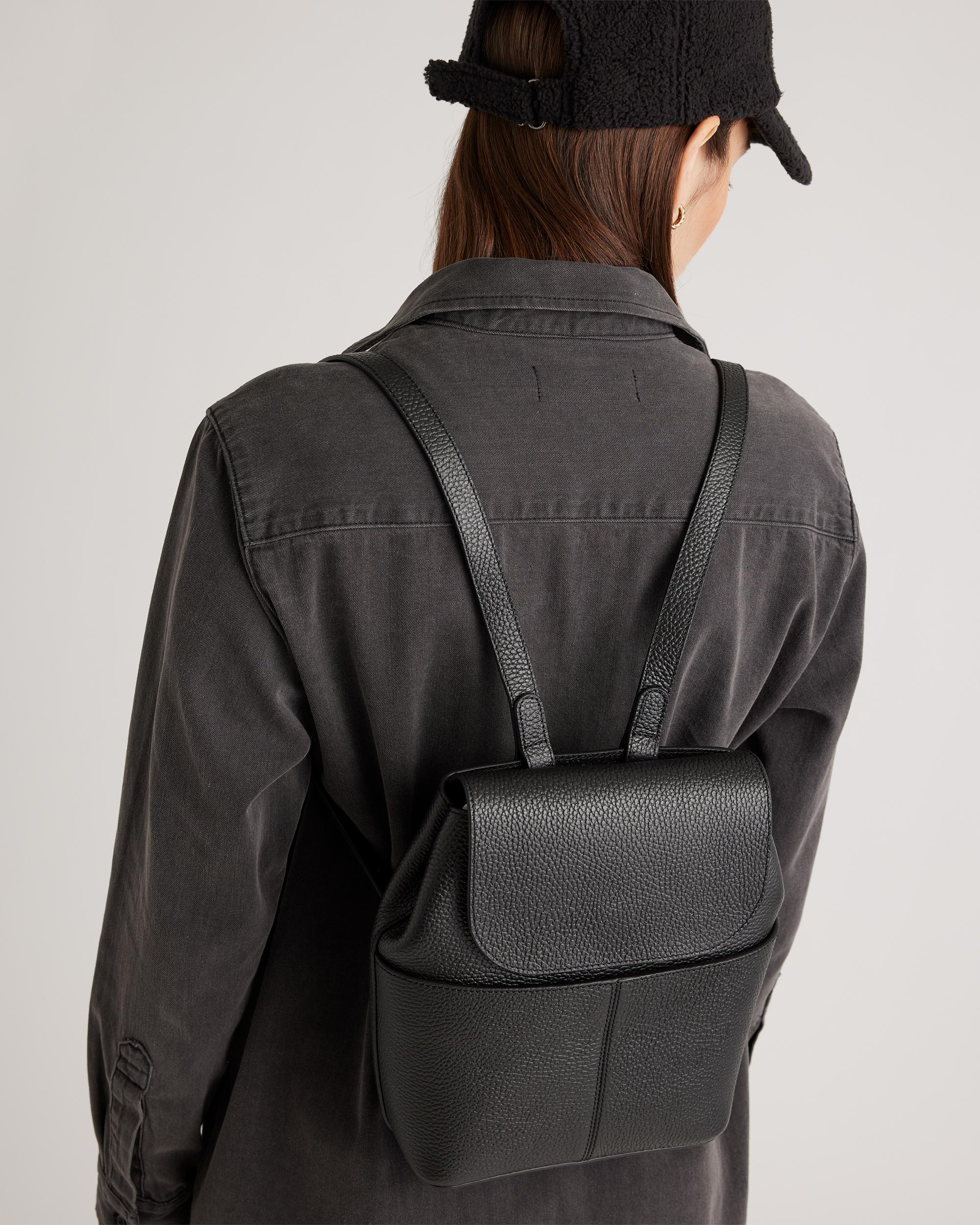 Quince | Women's Italian Leather Small Backpack in Black Product Image