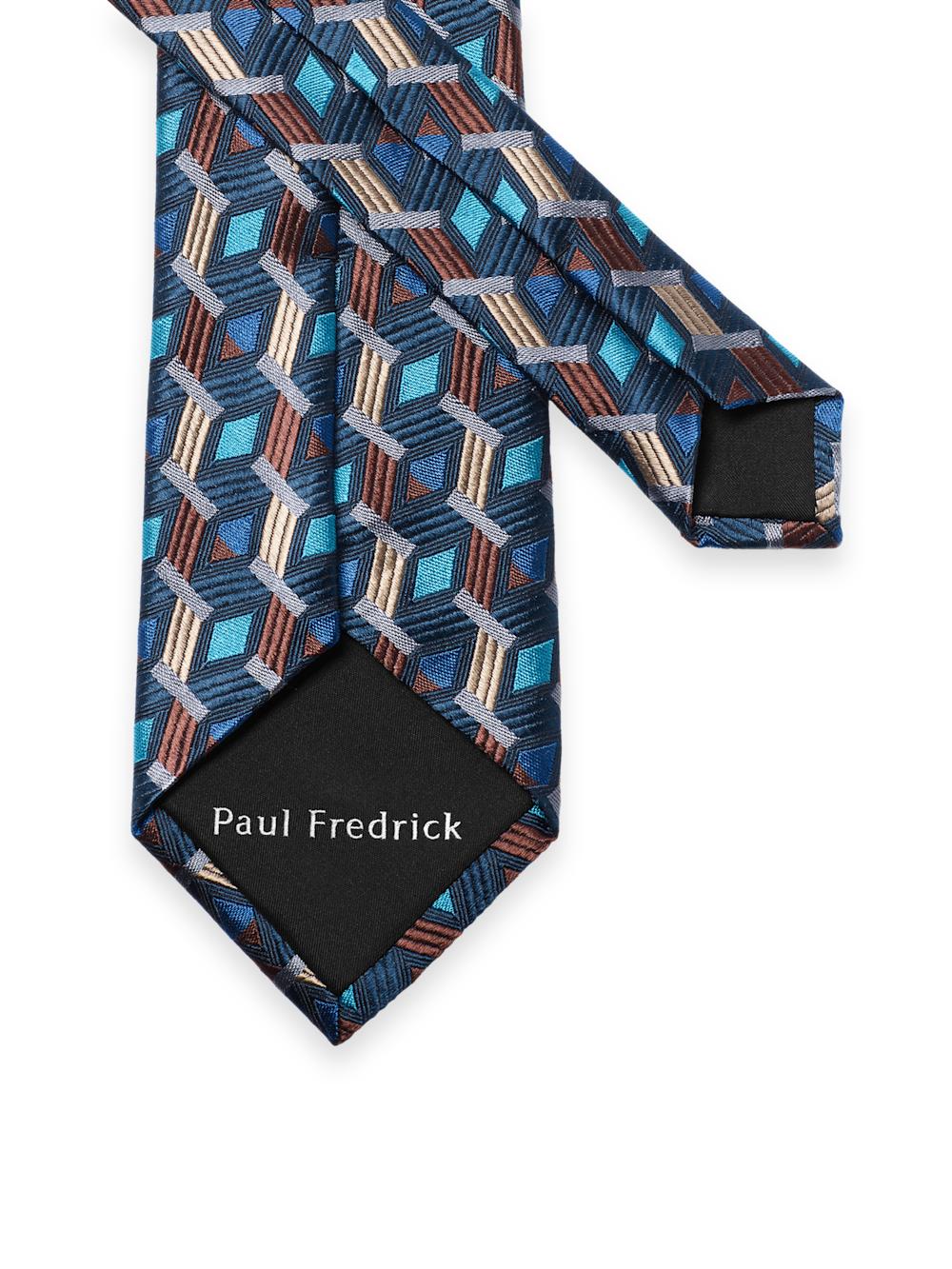 Geometric Woven Silk Tie - Teal/gold Product Image