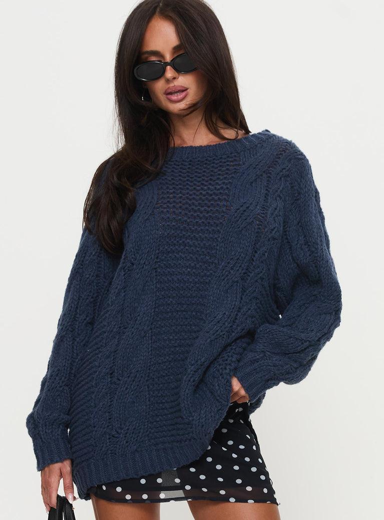 Gabrieal Knit Sweater Navy Product Image