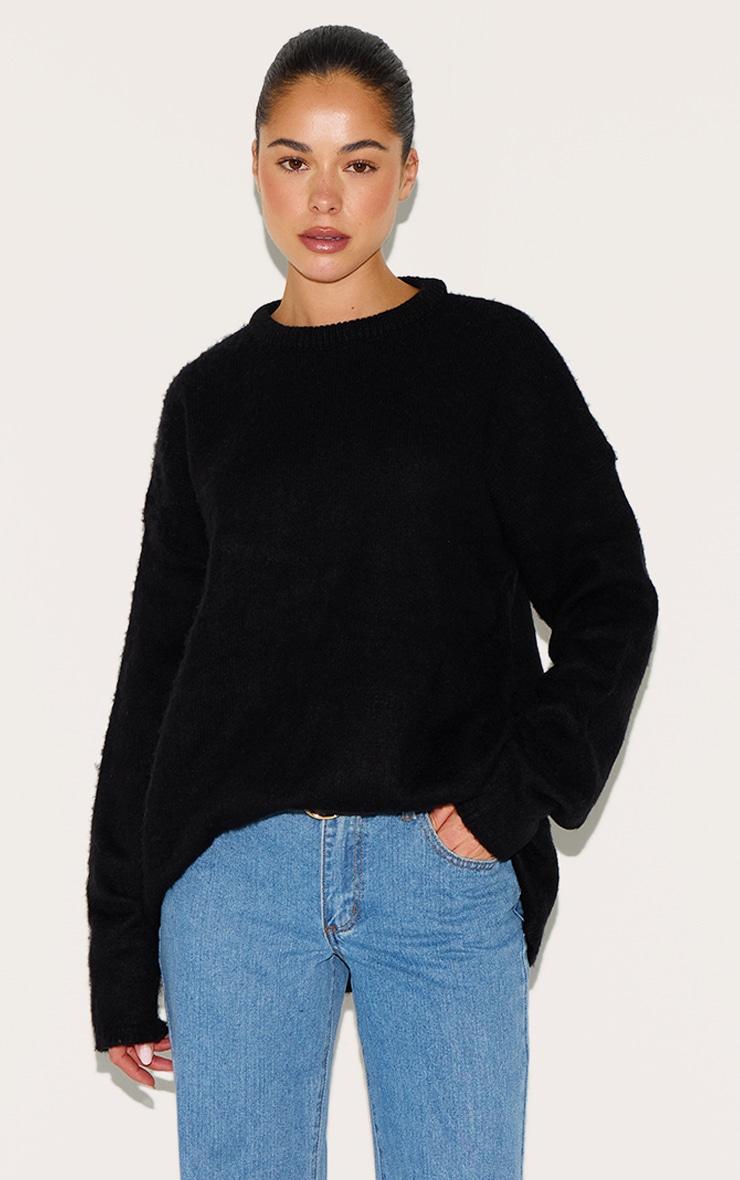 Black Soft Knit Oversized Sweater Product Image