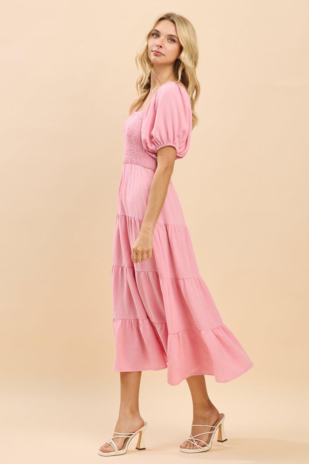 Willow Smocked Puff Sleeve Tiered Midi Dress Product Image