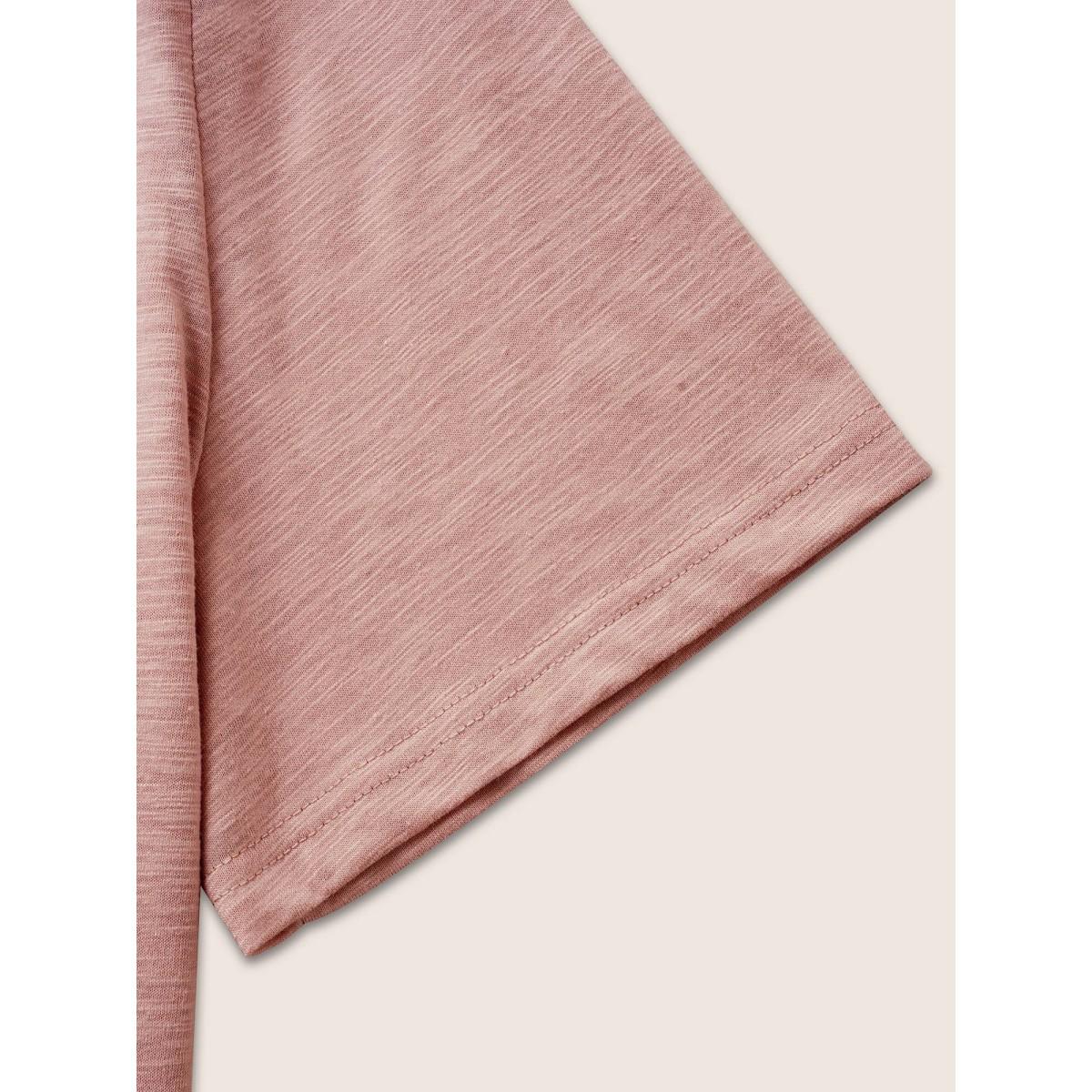 Plus Size V Neck Heather Cotton Blended T-shirt Pink Women Casual V-neck Everyday T-shirts BloomChic 18-20/2X Product Image