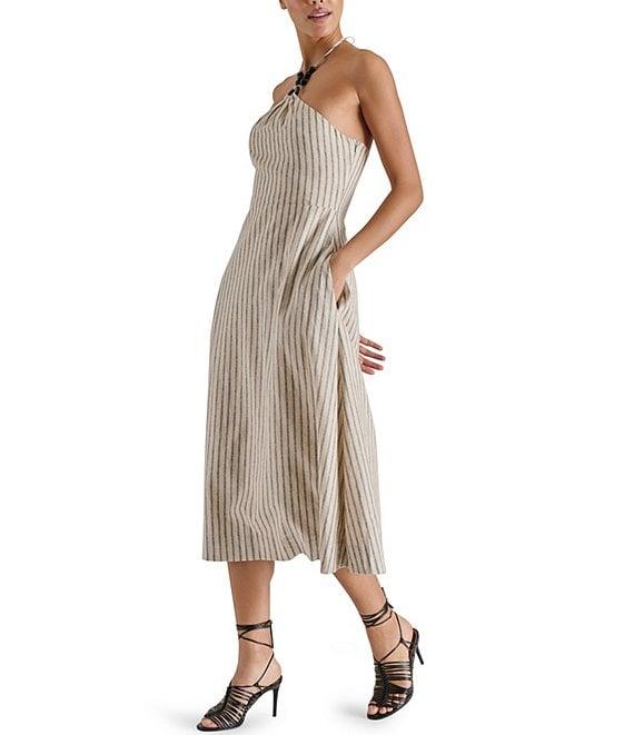 Steve Madden Mary Beth Woven Stripe Print Halter Neck Sleeveless A-Line Midi Dress Product Image