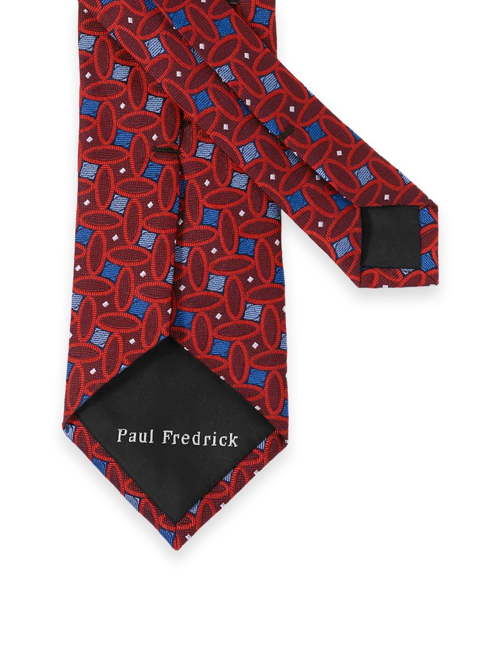 Geometric Woven Silk Tie - Red/blue Product Image
