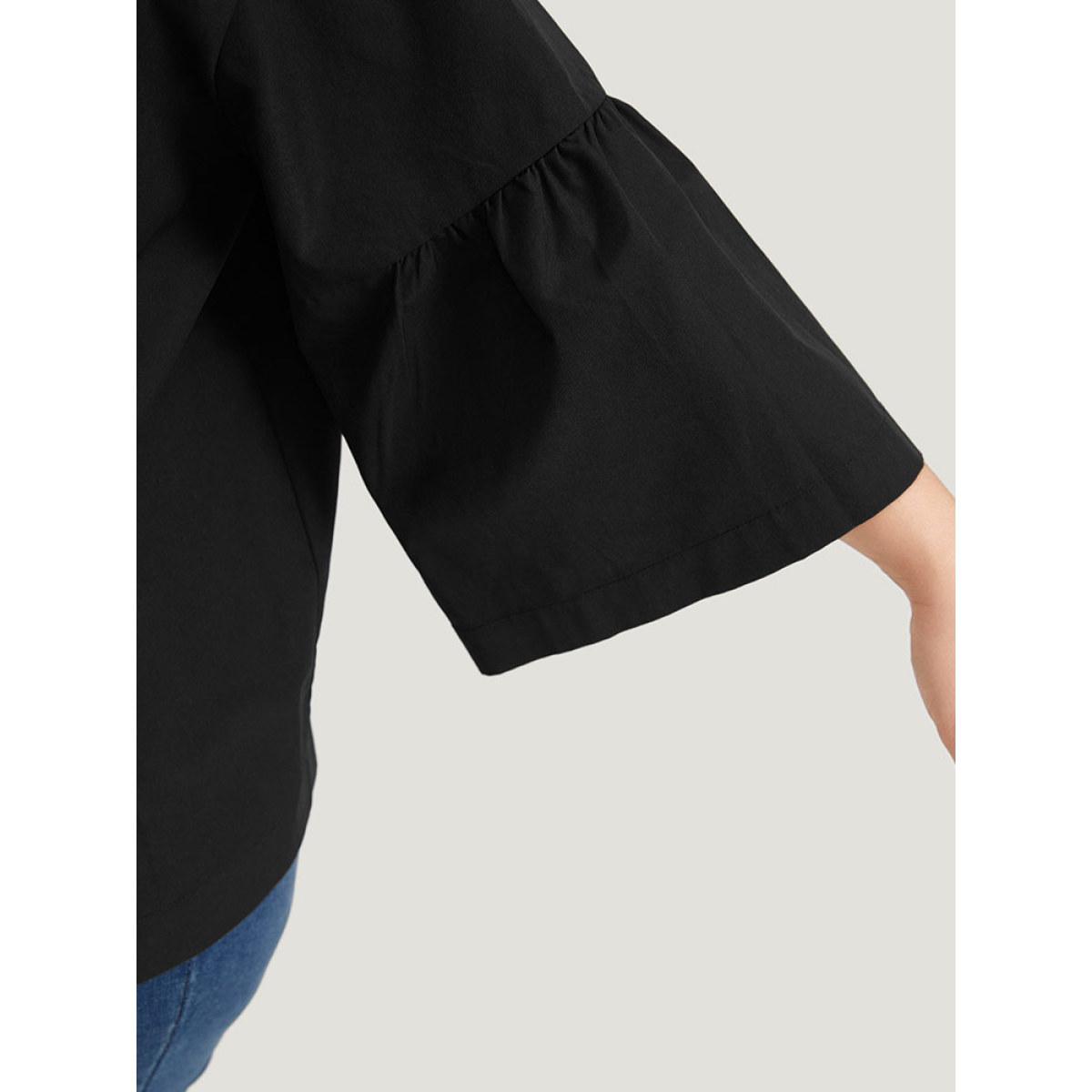 Plus Size Halloween Plain Lapel Collar Ruffle Trim Open Front Jacket Women Black Casual Gathered Dailywear Kimonos BloomChic 28/5X Product Image